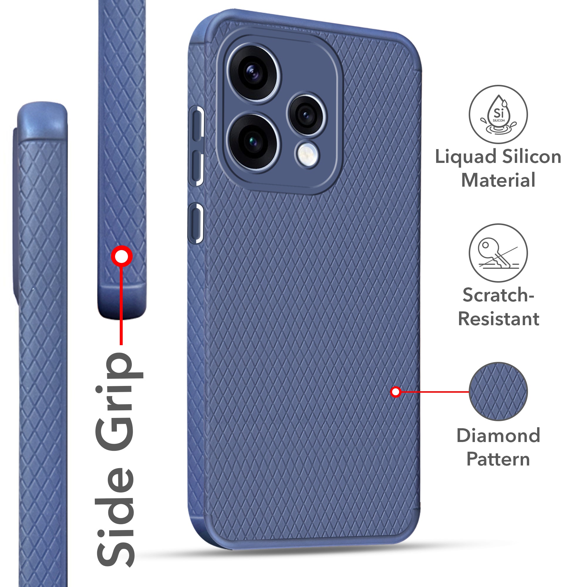 For Oppo Reno15 5G | Oppo Reno 15 5G Back Cover Case Liquid Silicone (Camera Protection | Side Grip Texture | Soft and Flexible)