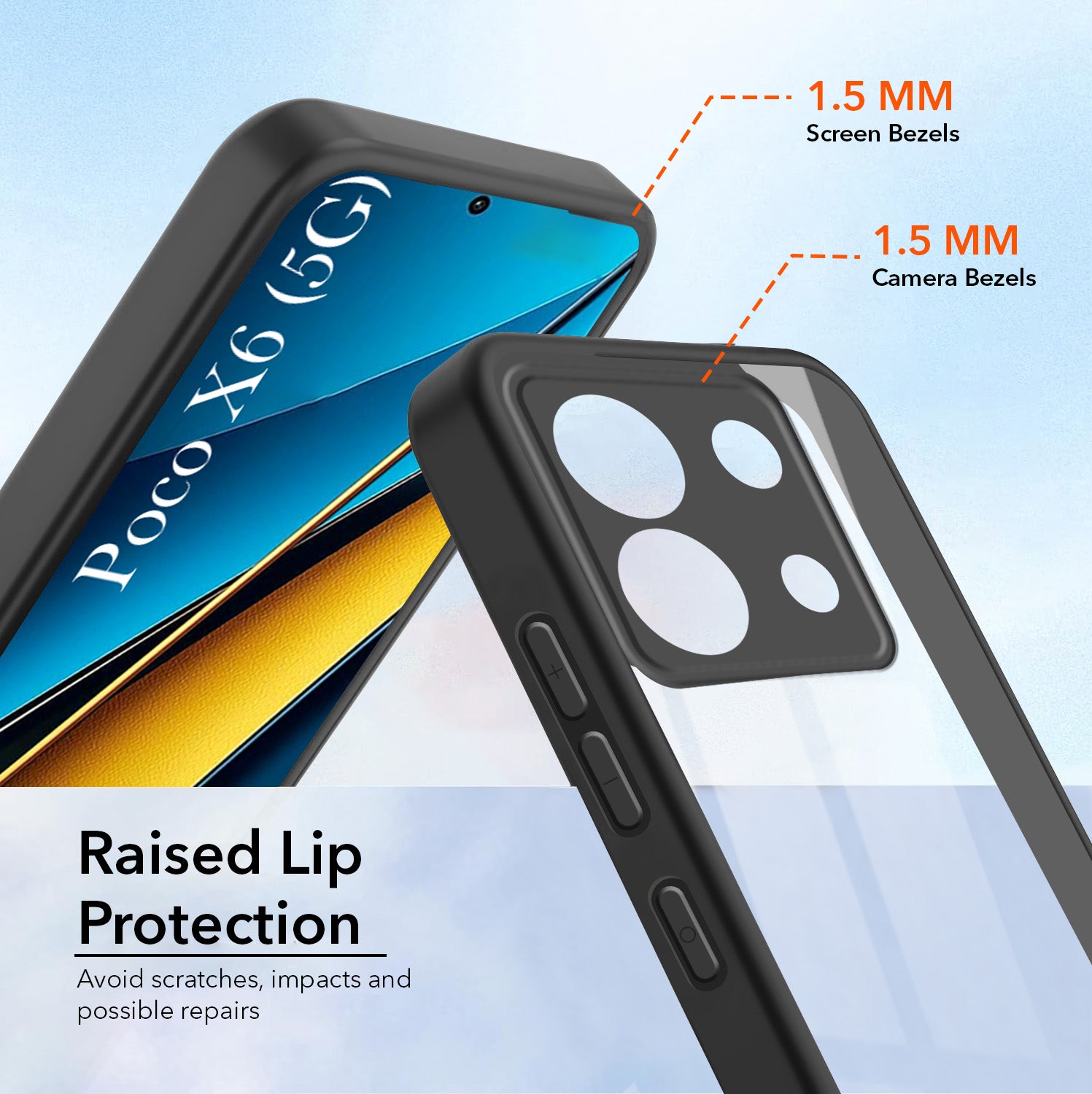 For Poco X6 5G Combo with Back Cover and 9H Tempered Glass (Lifetime Anti-Yellow | Crystal Clear Shockproof | Oleophobic Coating Screen Glass)