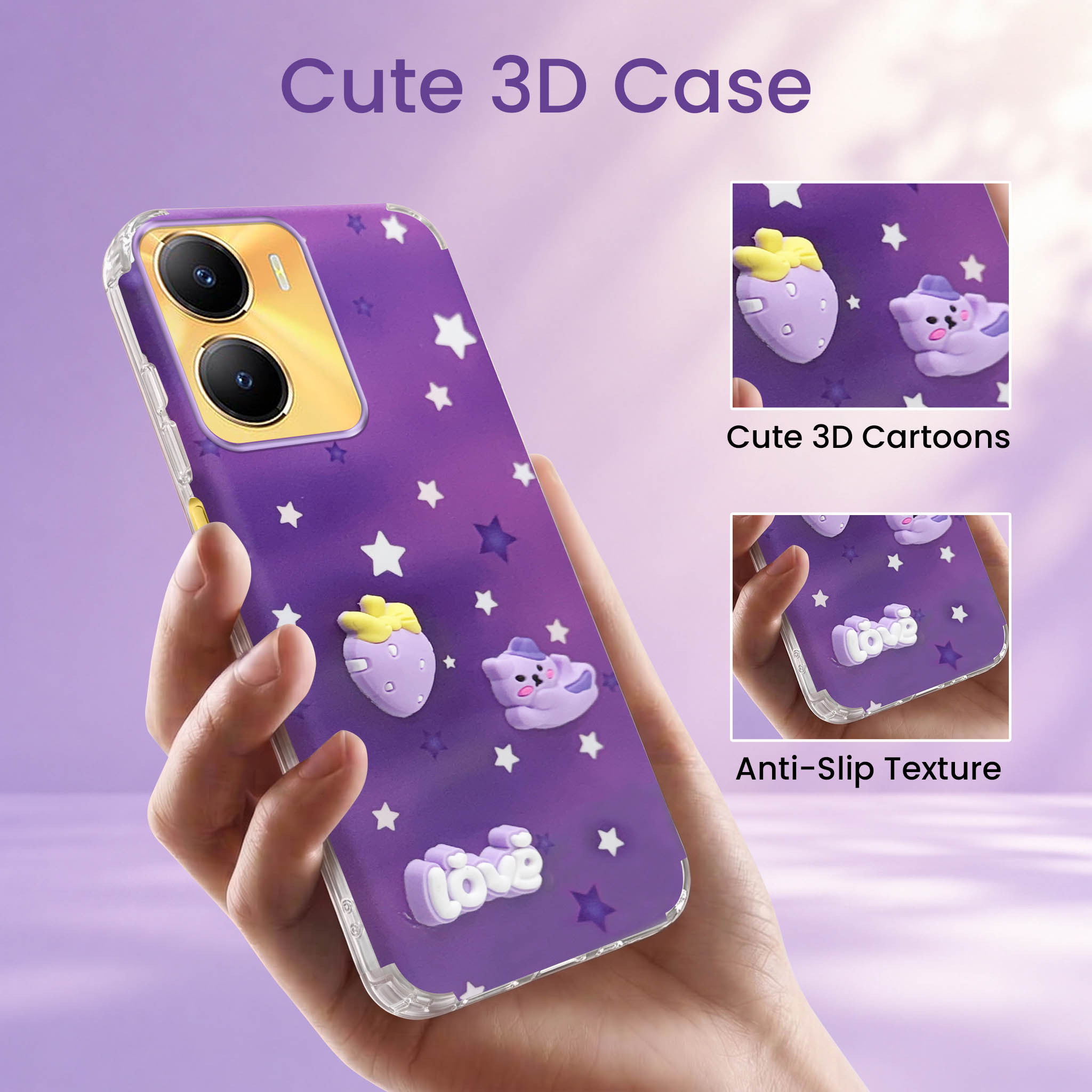 For Vivo Y56 5G Back Cover Case (3D Cute Cartoons | Hard Back Side Soft | Matte Premium Finish | HD Printing)