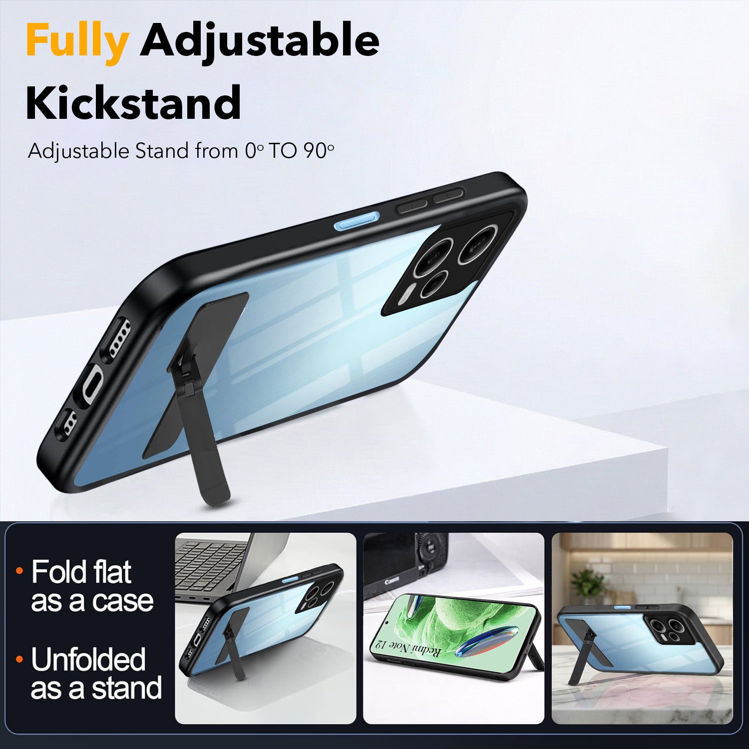 For Redmi Note 12 5G Back Cover Case (Built-in Stand | Lifetime Anti Yellow | Kickstand Shockproof | Camera Protection | MagSafe Compatible)
