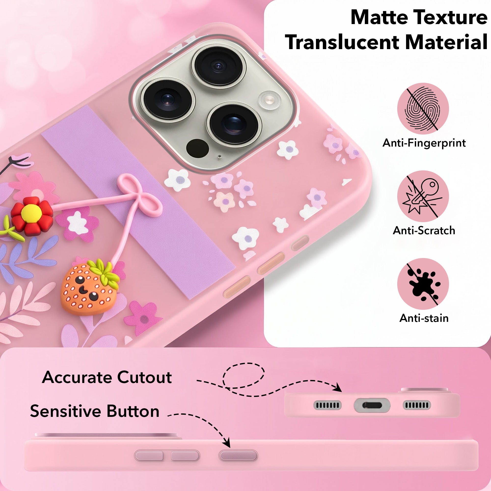 For Apple iPhone 16 Pro Back Cover Case (3D Cute Cartoons | Hard Back Side Soft | Matte Premium Finish | HD Printing)