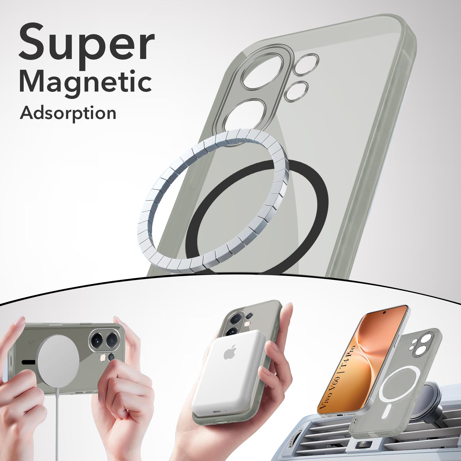 For Vivo V60 | Vivo T4 Pro Back Cover Case Lifetime Anti-Yellow MagSafe Compatible Clear (Sleek Hard Crystal | Shockproof and Camera Protection)