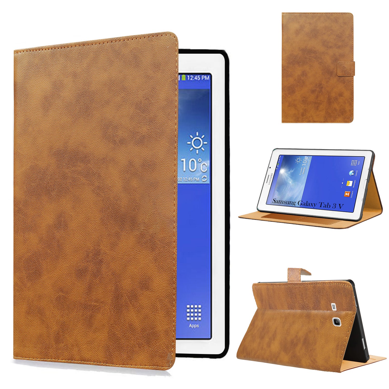 For Samsung Galaxy Tab 3V T116 7 Inch SM-T116/T116BU/T116NQ/SM-T116NU/T116NY Flip Cover Folio Cover (PU Leather | Multi-Angle Smart Stand | Card Storage Slots | Silicone Back Pouch)