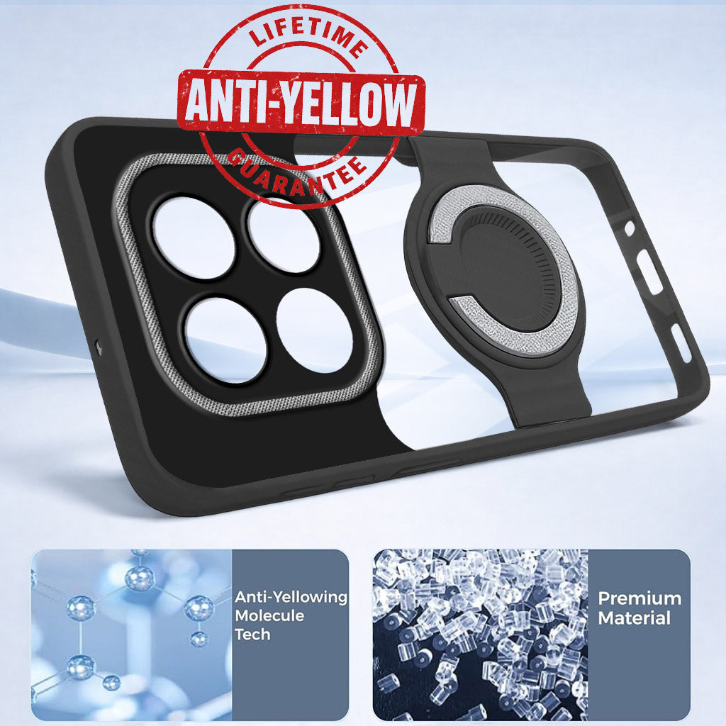 For Redmi Note 14 Pro Back Cover Case with stand (Built-in Ring Holder Kickstand | Lifetime Anti Yellow | Camera Protection)