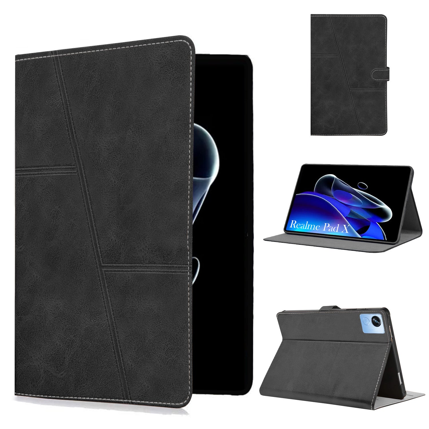 For Realme Pad X 10.95 Inch RMP2107/P2108 Flip Cover Folio Case (PU Leather | Multi-Angle Smart Stand | Card Storage Slots | Silicone Back Pouch)