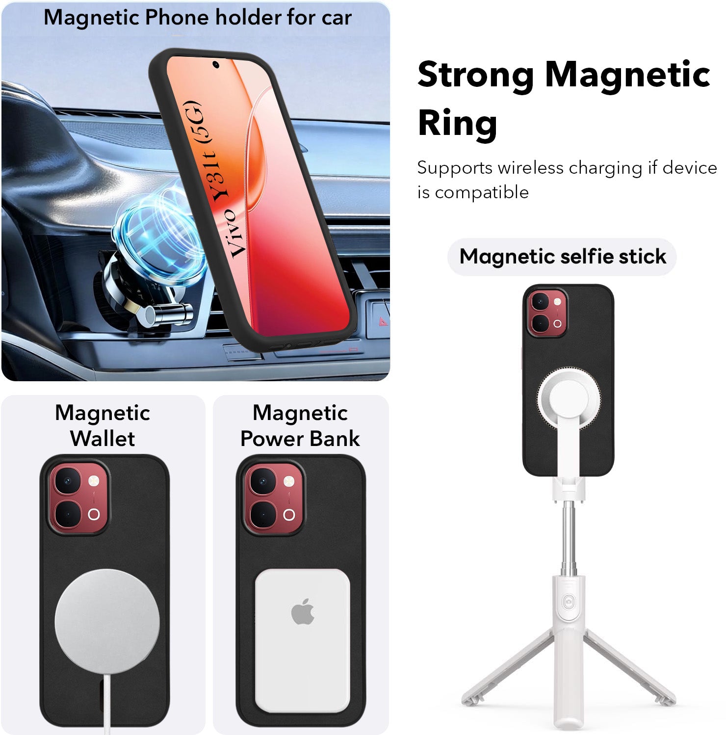 For Vivo Y31T 5G Back Cover Case Leather Finish (MagSafe Compatible Wireless Charging | Soft Touch | Camera Bump Protection)