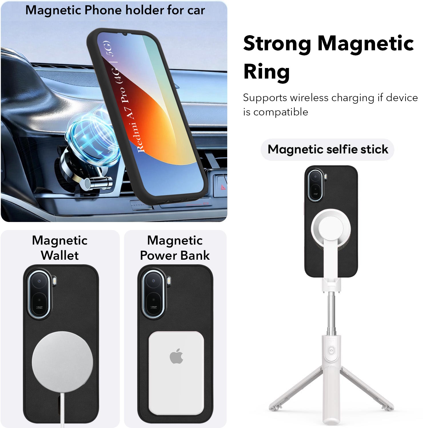 For Redmi A7 Pro 5G Back Cover Case Leather Finish (MagSafe Compatible Wireless Charging | Soft Touch | Camera Bump Protection)