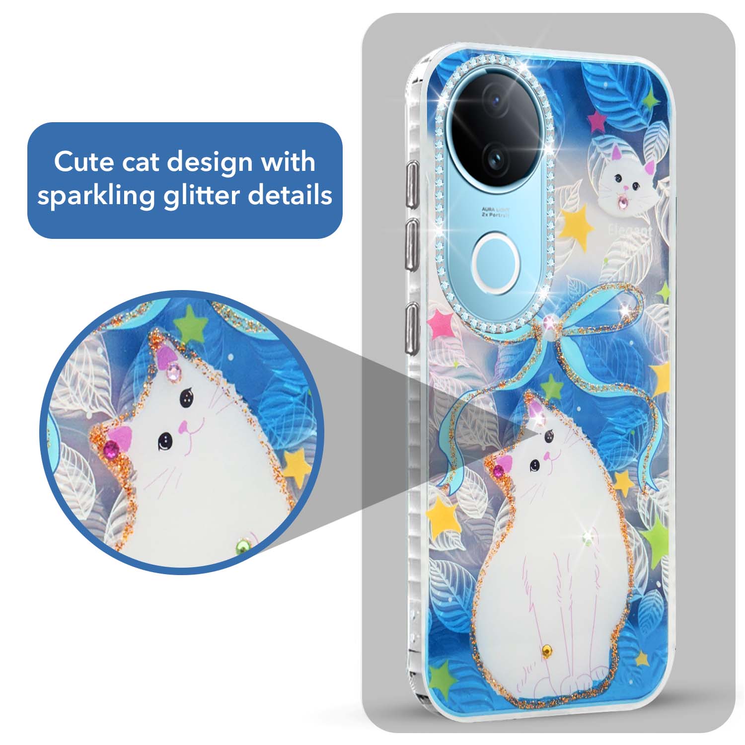 For Vivo iQOO Z10R Back Cover Case (Luxury Floral Glitter Cute Butterfly | Diamond Studded Camera Bump | Girls & Women Design)