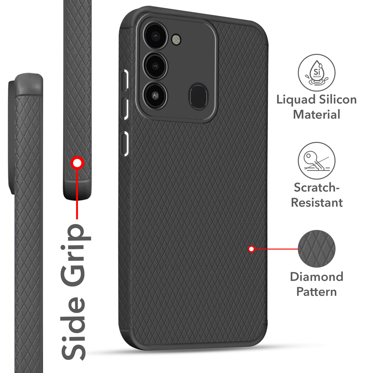 For Tecno Spark Go 2022 Back Cover Case (Liquid Silicone | Side Grip | Camera Protection)