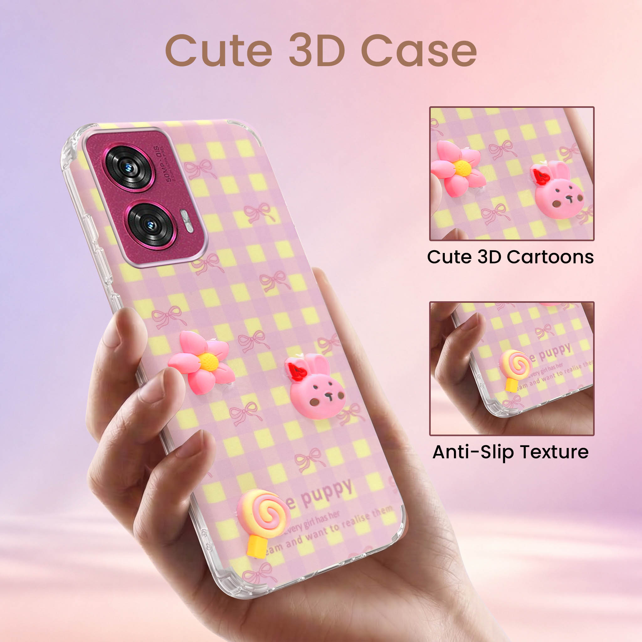 For Motorola Moto Edge 50 Fusion Back Cover Case (3D Cute Cartoons | Hard Back Side Soft | Matte Premium Finish | HD Printing)
