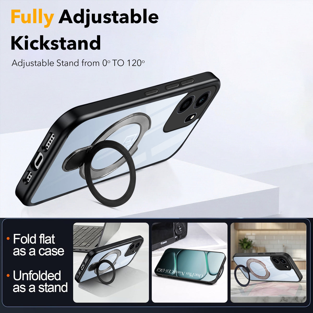 For Oneplus Nord CE 6 Back Cover Case (Kick Stand Ring Holder | Life time Anti Yellow | Camera Protection)