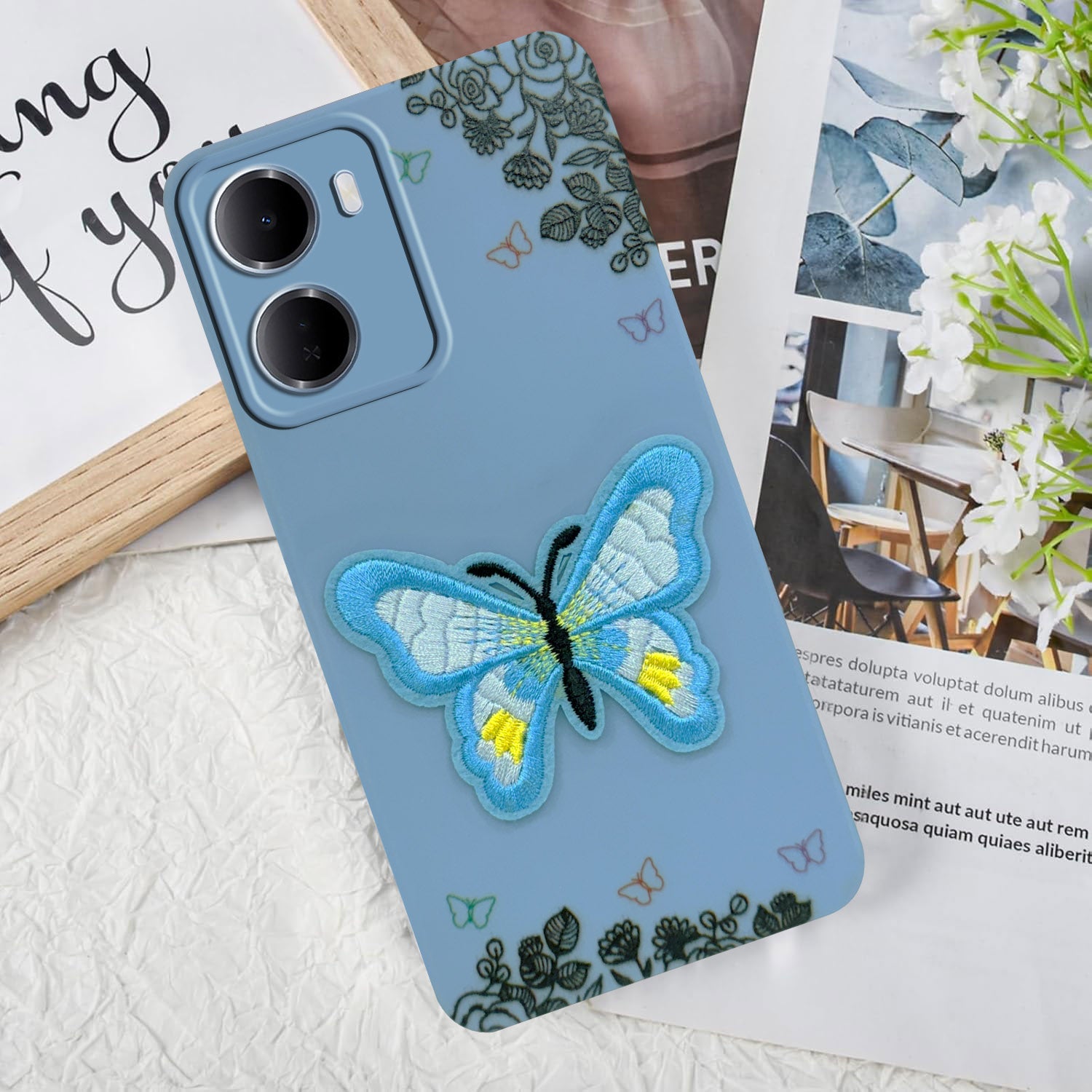 For Redmi 15A 5G Back Cover Case (Soft Butterfly Embroidery | Women Teen Girls | Camera Protection| Matte Silicone)