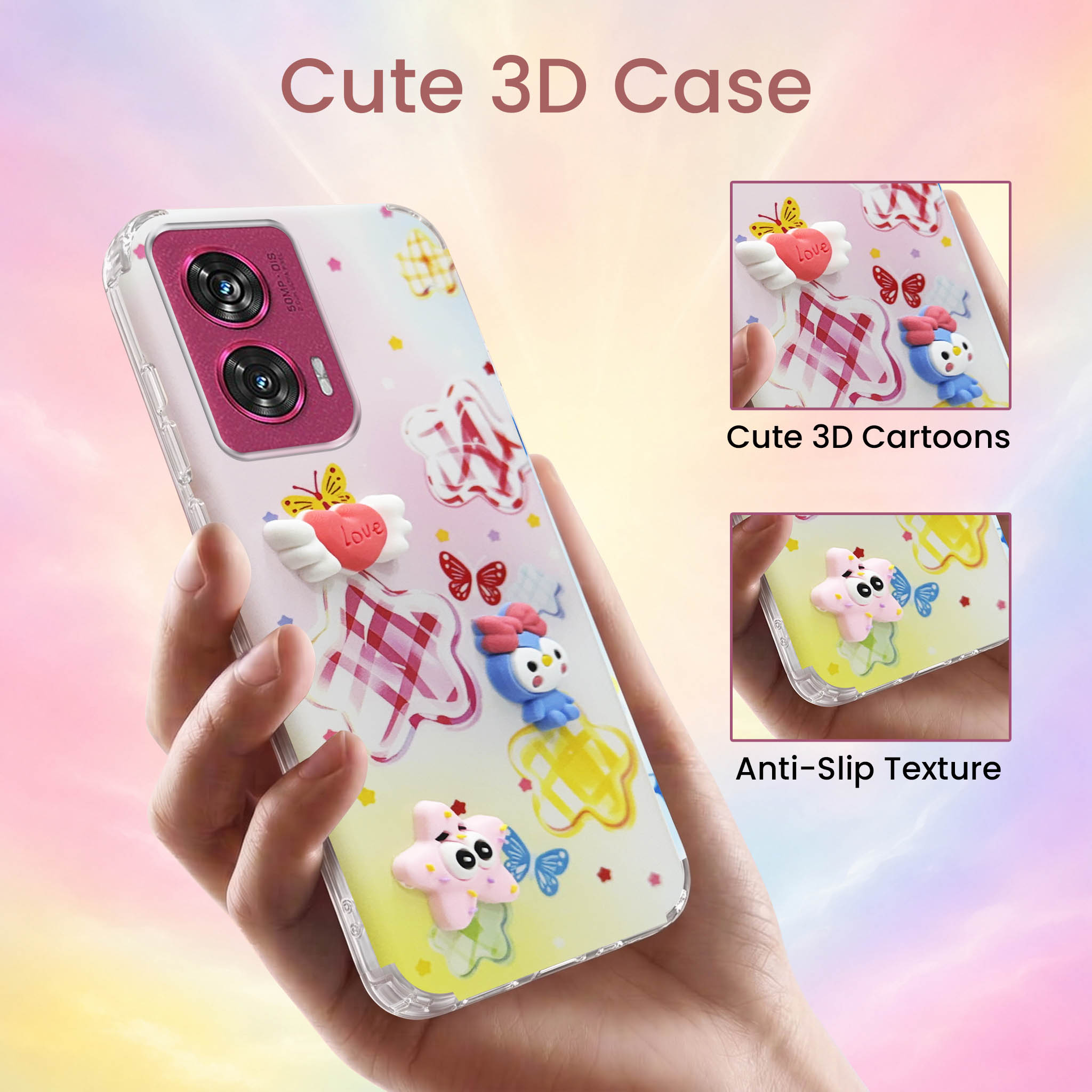 For Motorola Moto Edge 50 Fusion Back Cover Case (3D Cute Cartoons | Hard Back Side Soft | Matte Premium Finish | HD Printing)