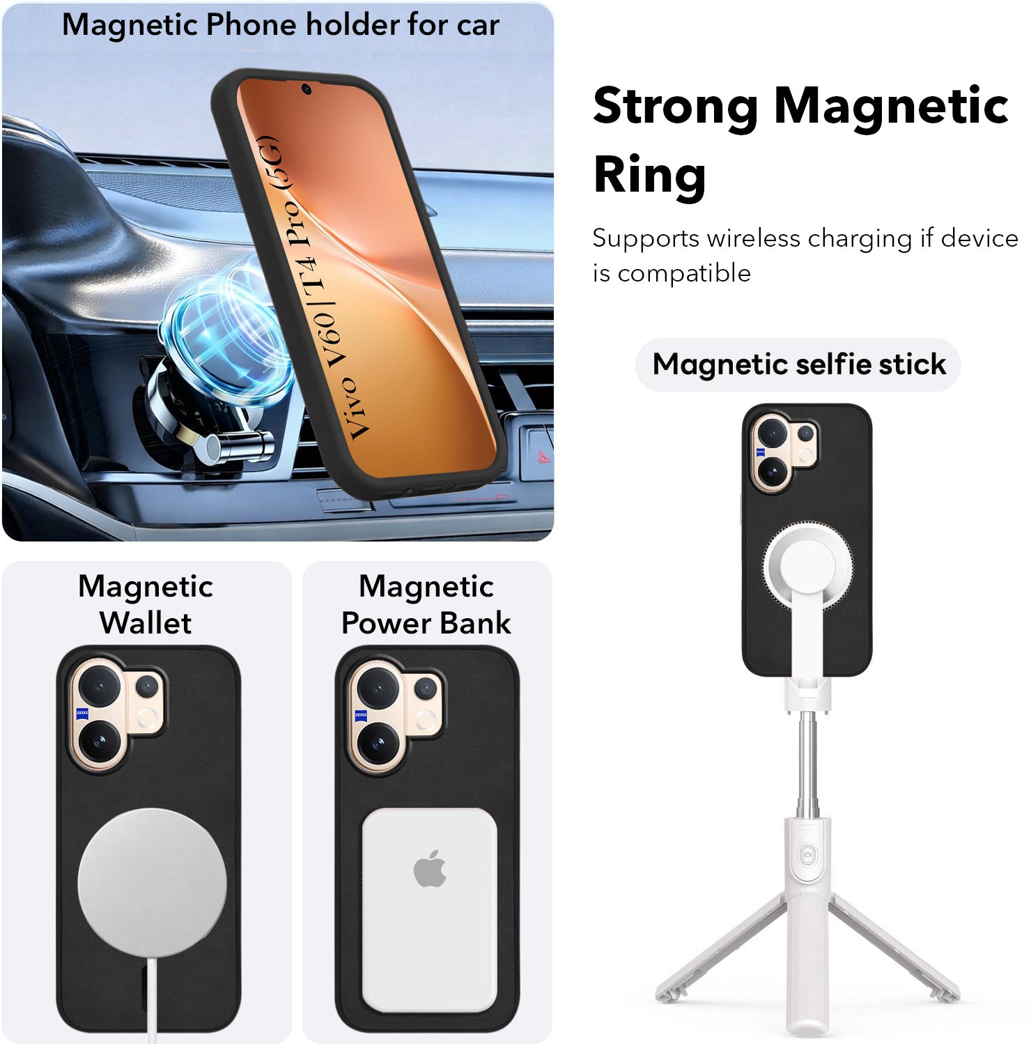 For Vivo V60 | Vivo T4 Pro Back Cover Case Leather Finish (MagSafe Compatible Wireless Charging | Soft Touch | Camera Bump Protection)