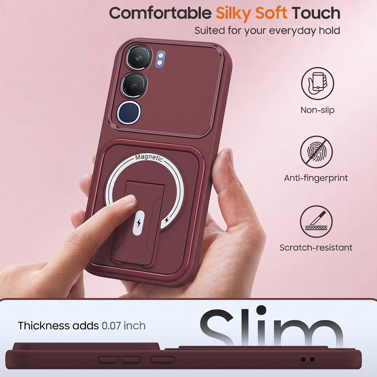 For Vivo Y29 Back Case Cover Metallic (Hybrid Armor Kickstand | MagSafe Compatible | Camera Protection Shockproof)