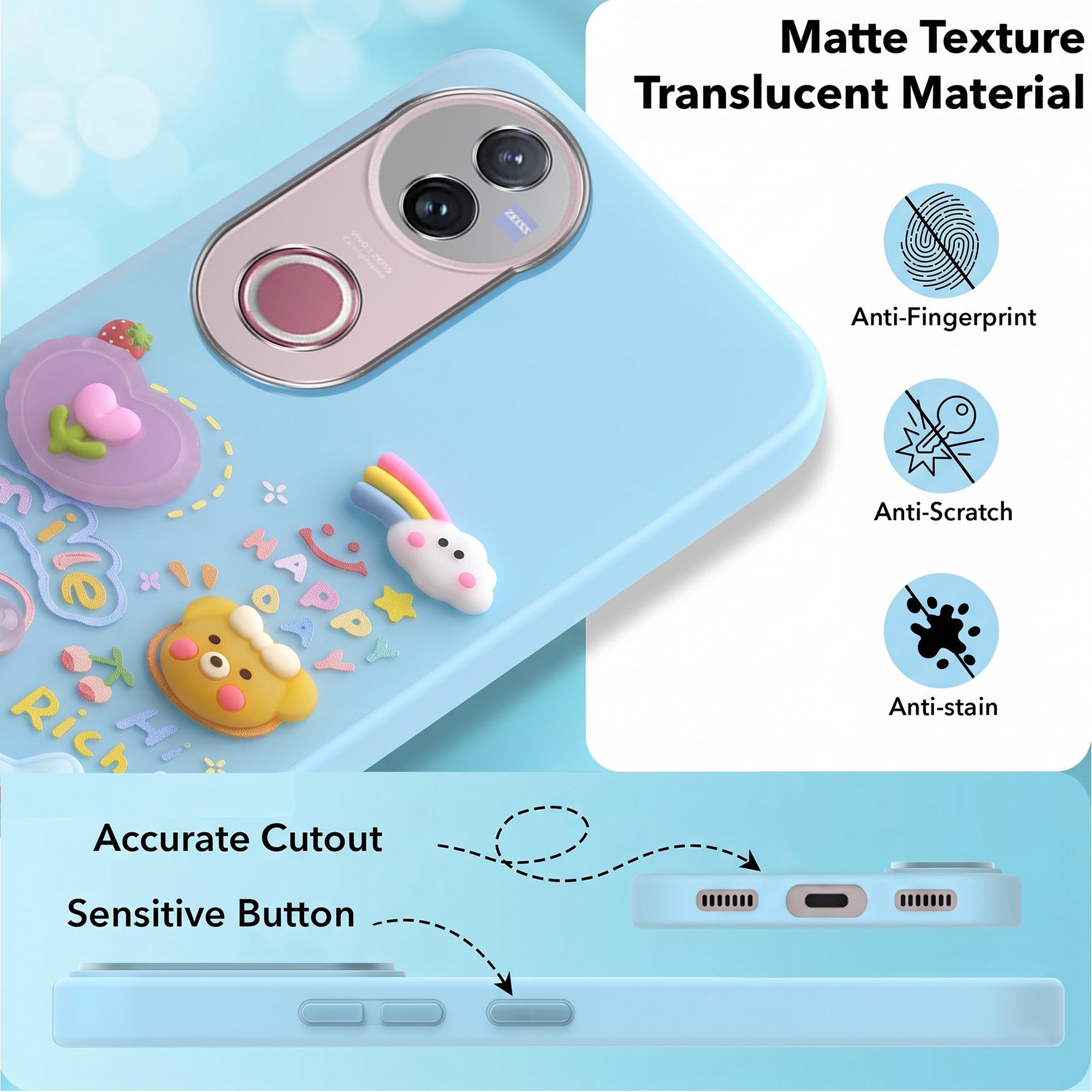 For Vivo V50 | Vivo V50e Back Cover Case (Cute 3D cartoon charms design | Slim Aesthetic Case for Girls | Camera Protection | Hard Unbreakable)