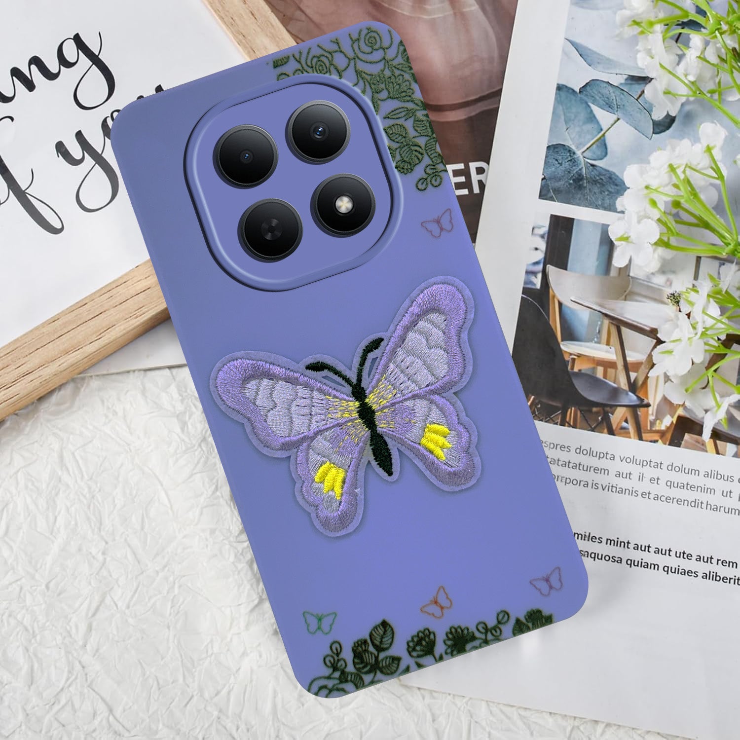 For Poco M8 5G Back Cover Case (Soft Butterfly Embroidery | Women Teen Girls | Camera Protection| Matte Silicone)