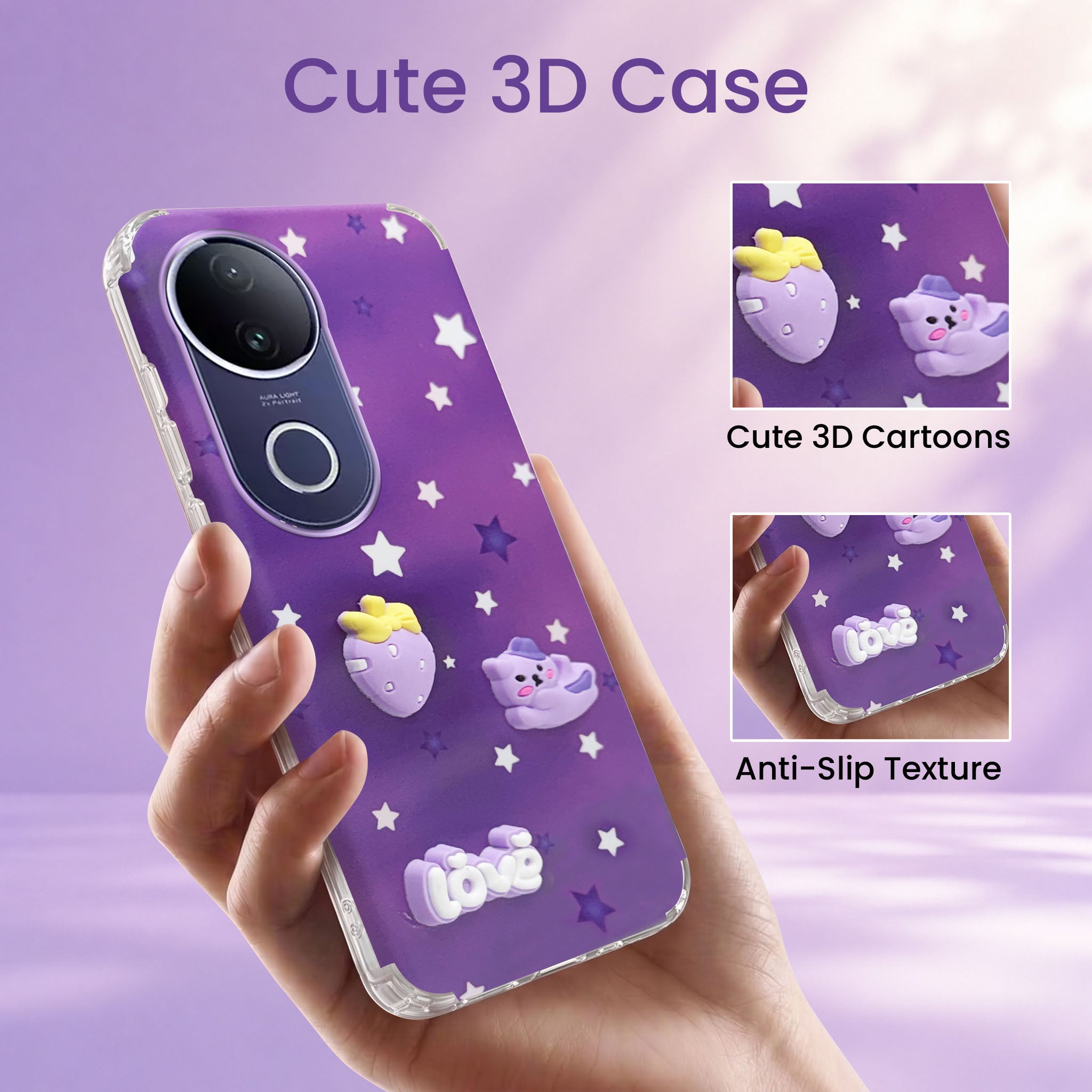 For Vivo T4R Back Cover Case (3D Cute Cartoons | Hard Back Side Soft | Matte Premium Finish | HD Printing)