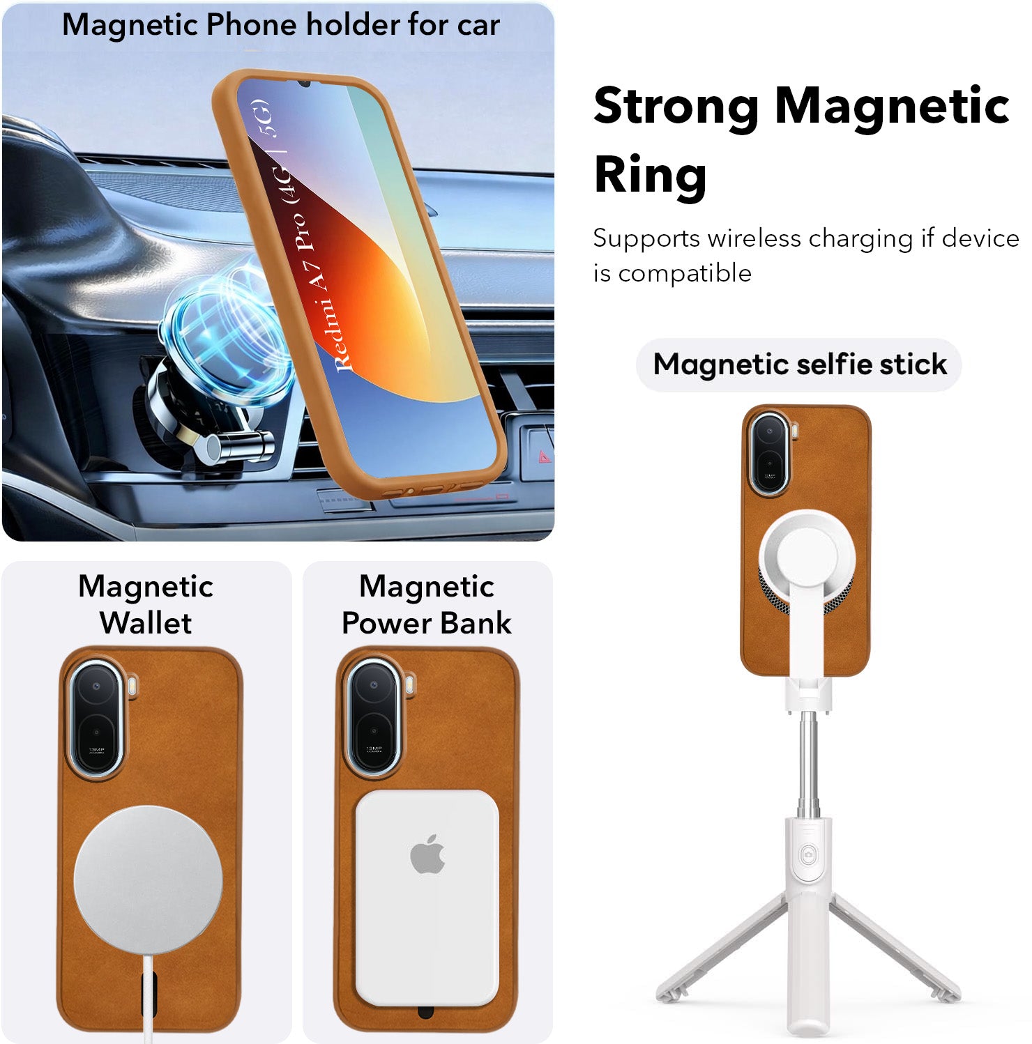 For Redmi A7 Pro 5G Back Cover Case Leather Finish (MagSafe Compatible Wireless Charging | Soft Touch | Camera Bump Protection)