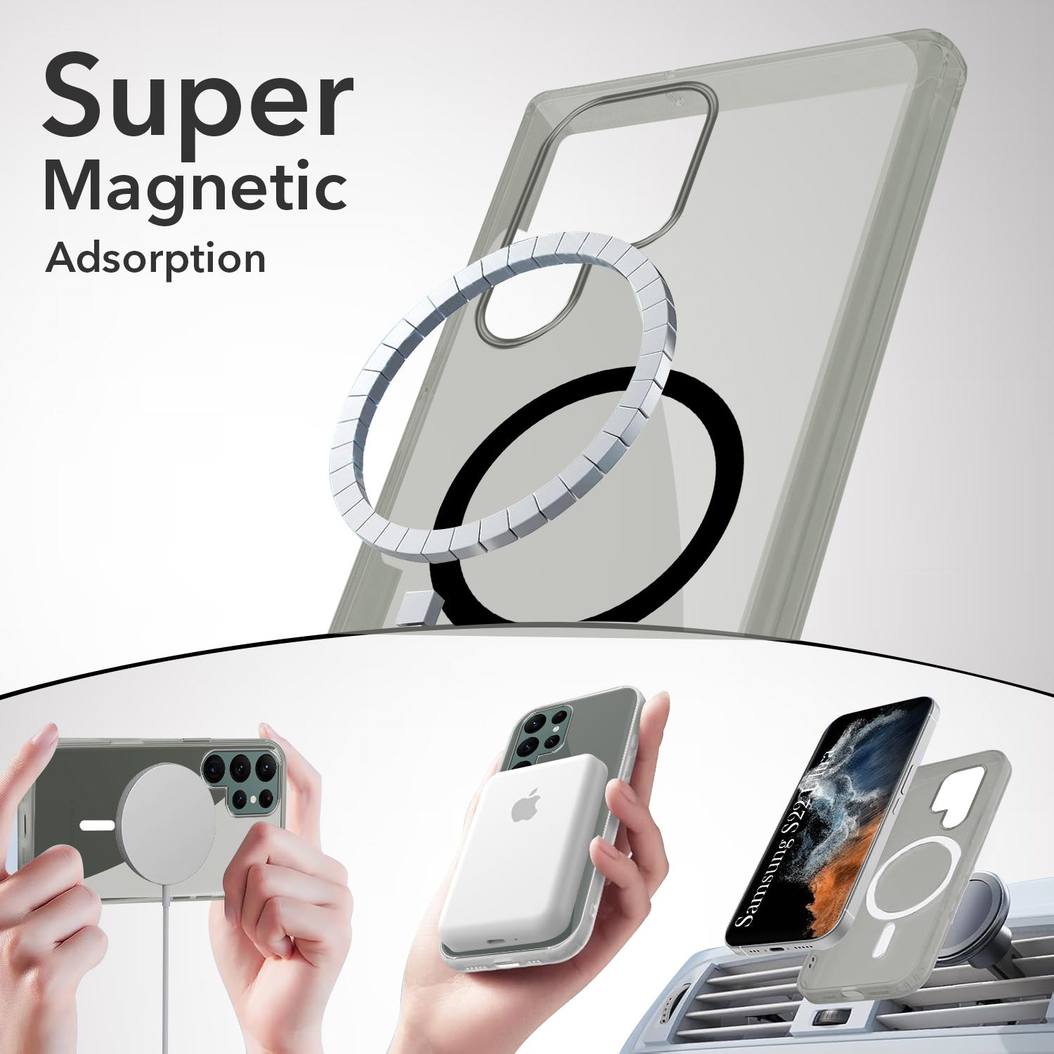For Samsung Galaxy S22 Ultra 5G Back Cover Case Lifetime Anti-Yellow MagSafe Compatible Clear (Sleek Hard Crystal | Shockproof and Camera Protection)