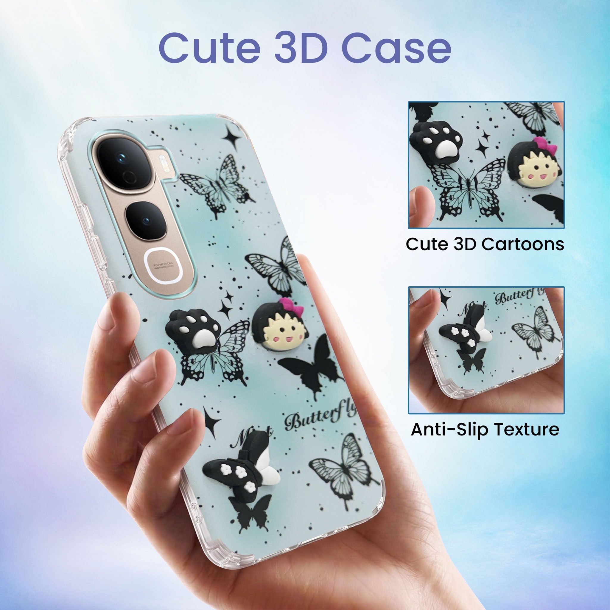 For Vivo Y400 Pro Back Cover Case (3D Cute Cartoons | Hard Back Side Soft | Matte Premium Finish | HD Printing)