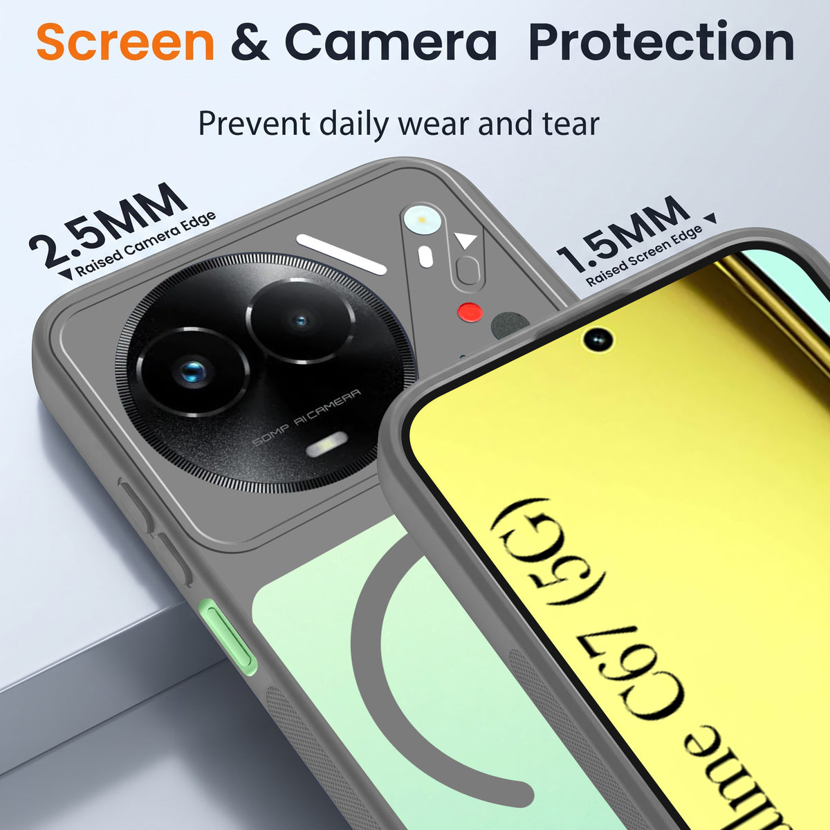 For Realme C67 Back Cover Case Lifetime Anti-Yellow Clear (Camera Protection | Side Grip | Wireless MagSafe Compatible)