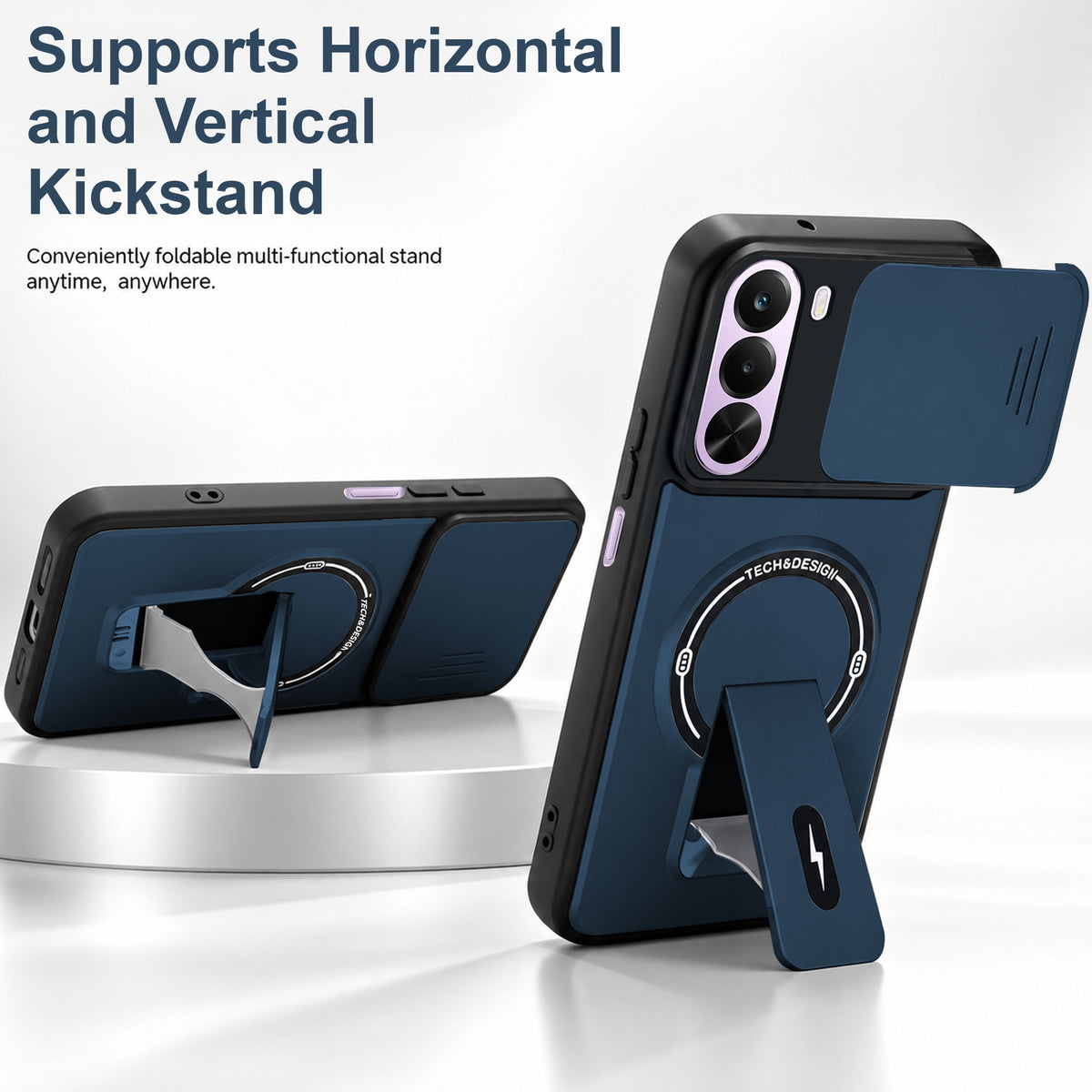 For Realme P4x Back Case Cover Metallic (Hybrid Armor Kickstand | Sliding Shutter Camera Protection | MagSafe Compatible)