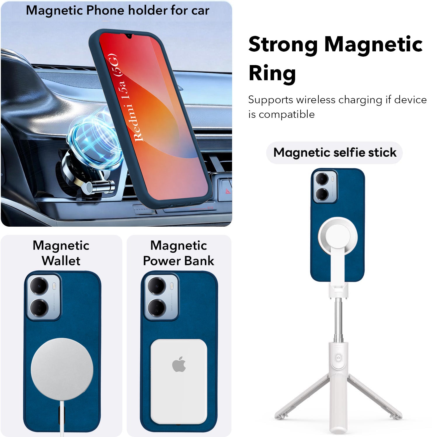 For Redmi 15A 5G Back Cover Case Leather Finish (MagSafe Compatible Wireless Charging | Soft Touch | Camera Bump Protection)