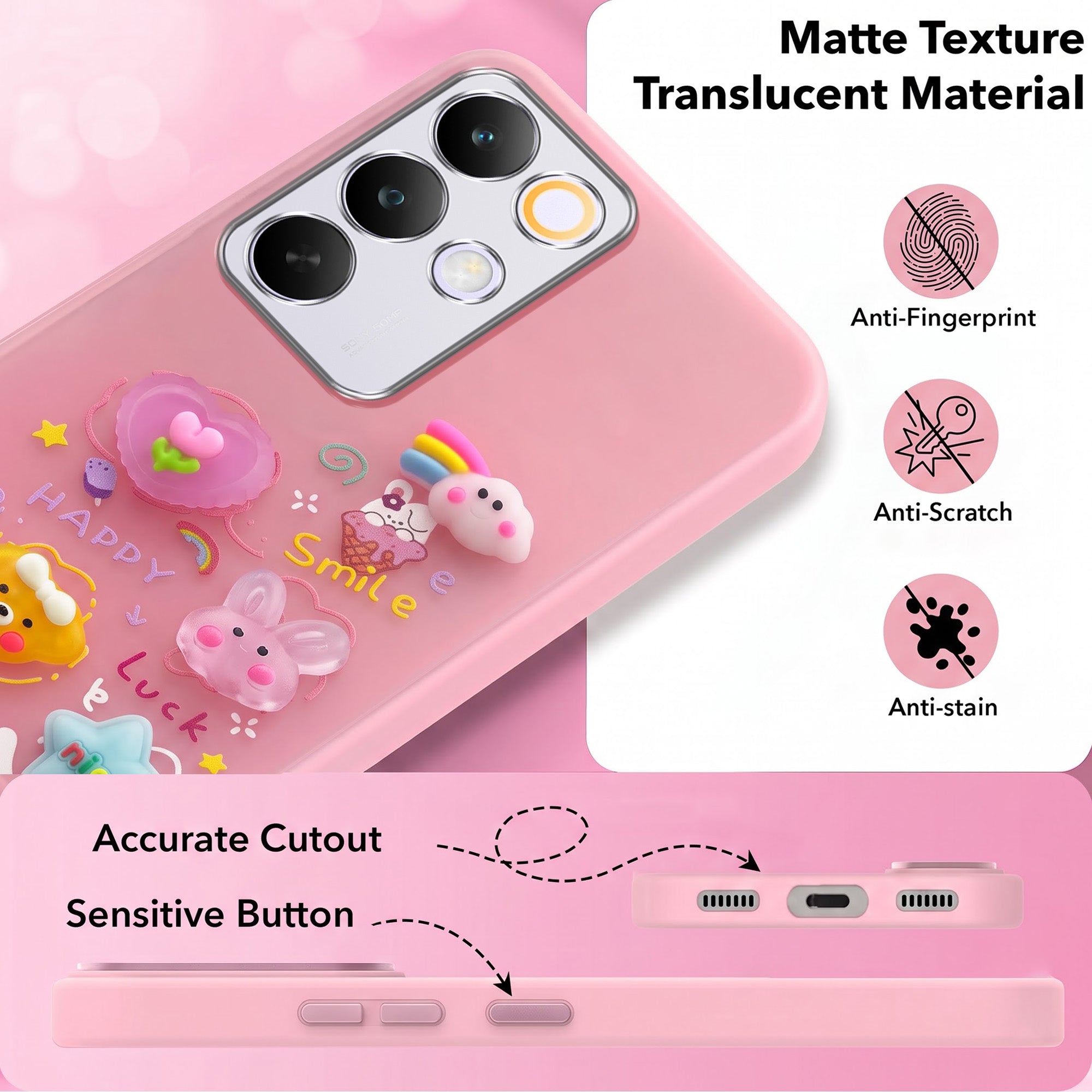 For Realme C85 5G | Realme Narzo 90x Back Cover Case (3D Cute Cartoons | Hard Back Side Soft | Matte Premium Finish | HD Printing)