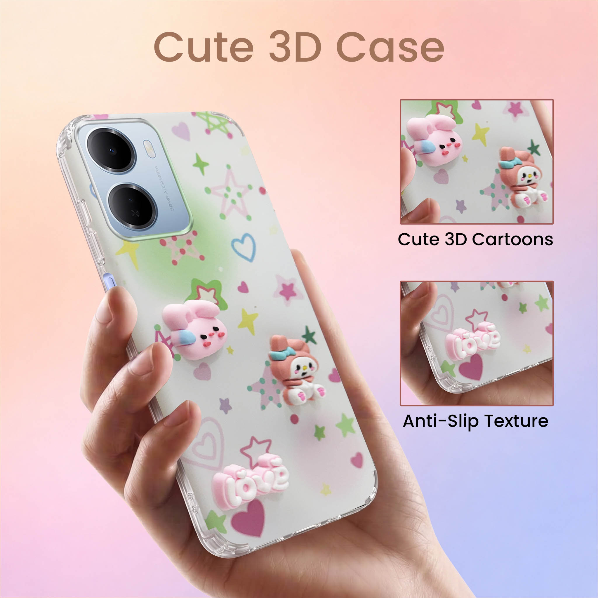 For Redmi 15A 5G Back Cover Case (3D Cute Cartoons | Hard Back Side Soft | Matte Premium Finish | HD Printing)