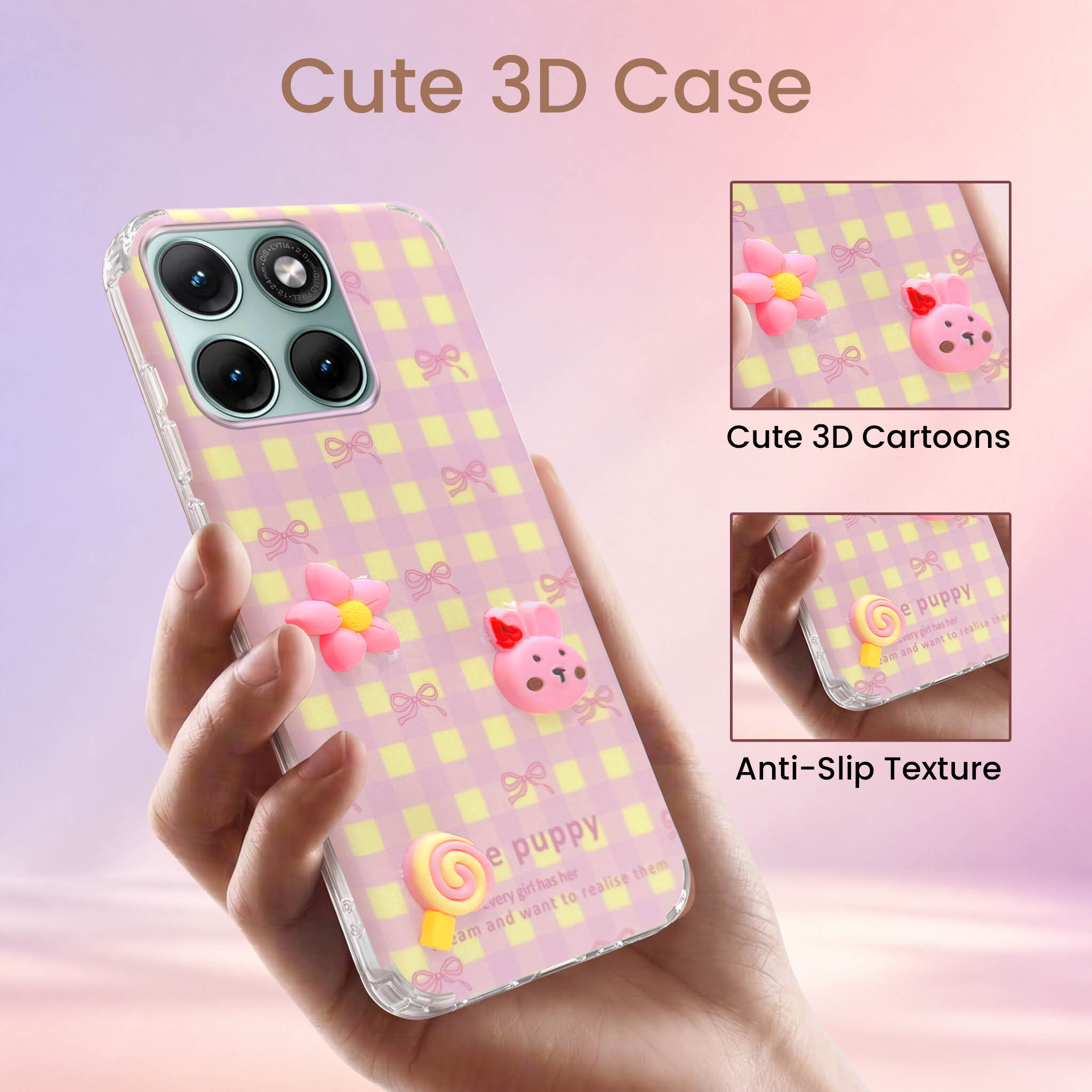 For Motorola Moto Edge 70 Fusion Back Cover Case (3D Cute Cartoons | Hard Back Side Soft | Matte Premium Finish | HD Printing)