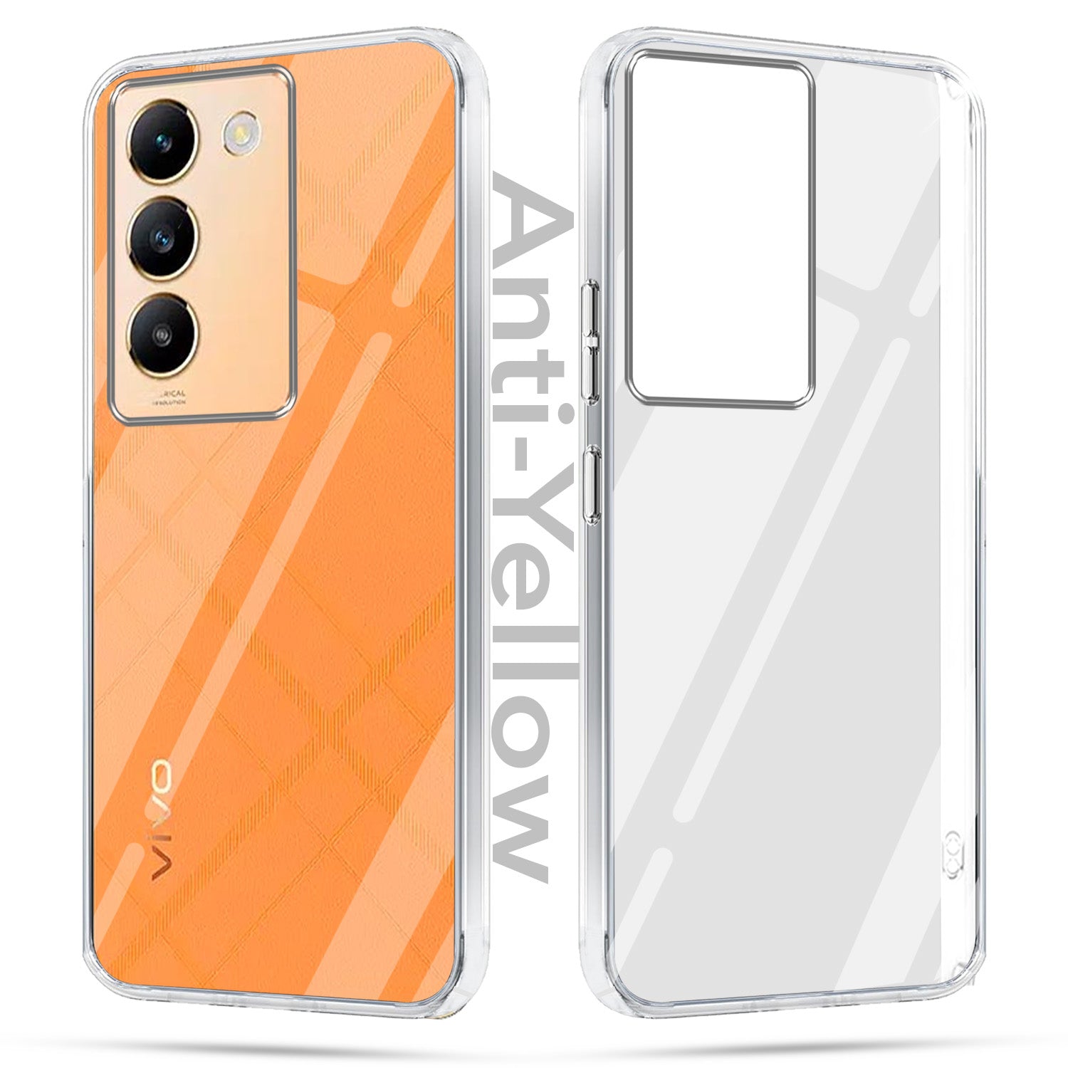 For Vivo Y200e Combo with Back Cover and 9H Tempered Glass (Lifetime Anti-Yellow | Sleek Hard Crystal | Oleophobic Coating Screen Glass)
