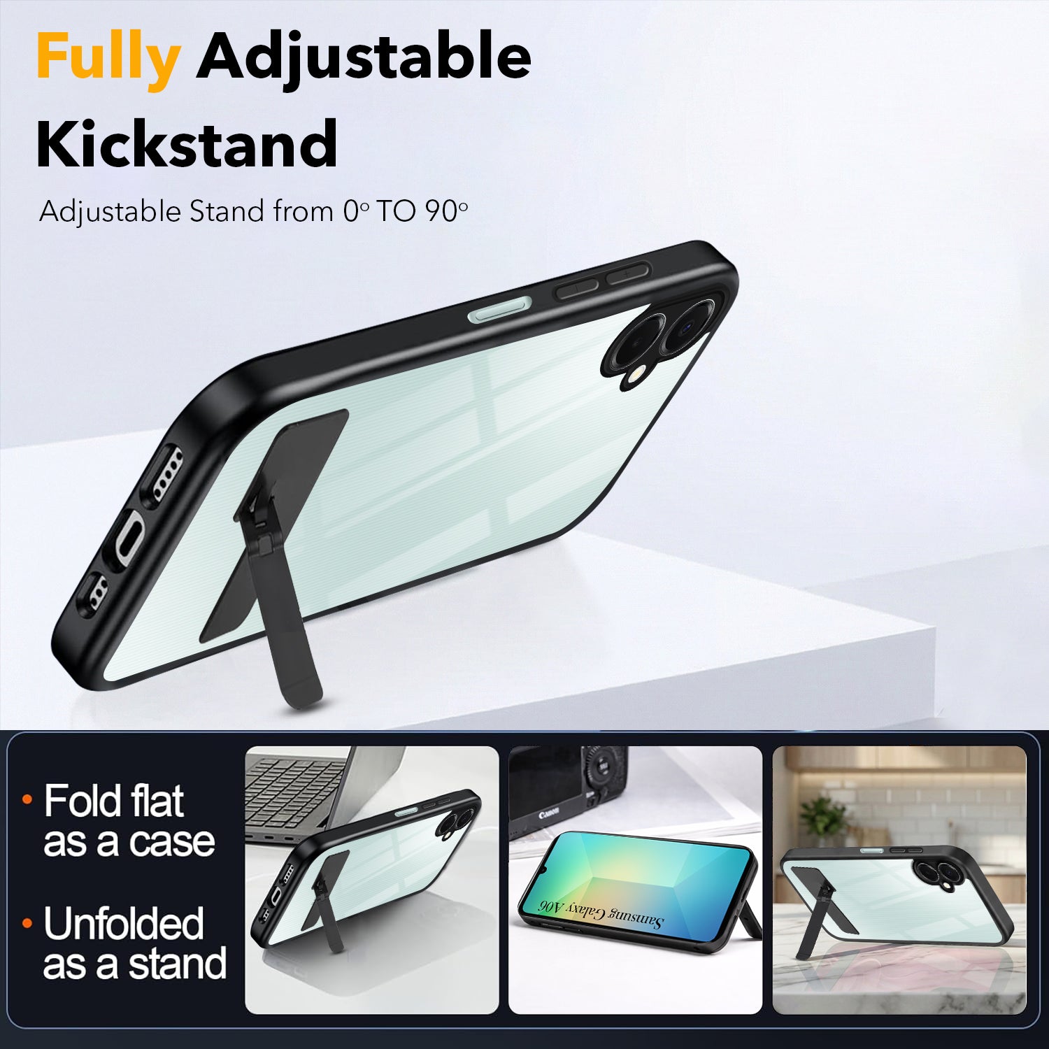 For Samsung Galaxy A06 Back Cover Case (Built-in Stand | Lifetime Anti Yellow | Kickstand Shockproof | Camera Protection | MagSafe Compatible)