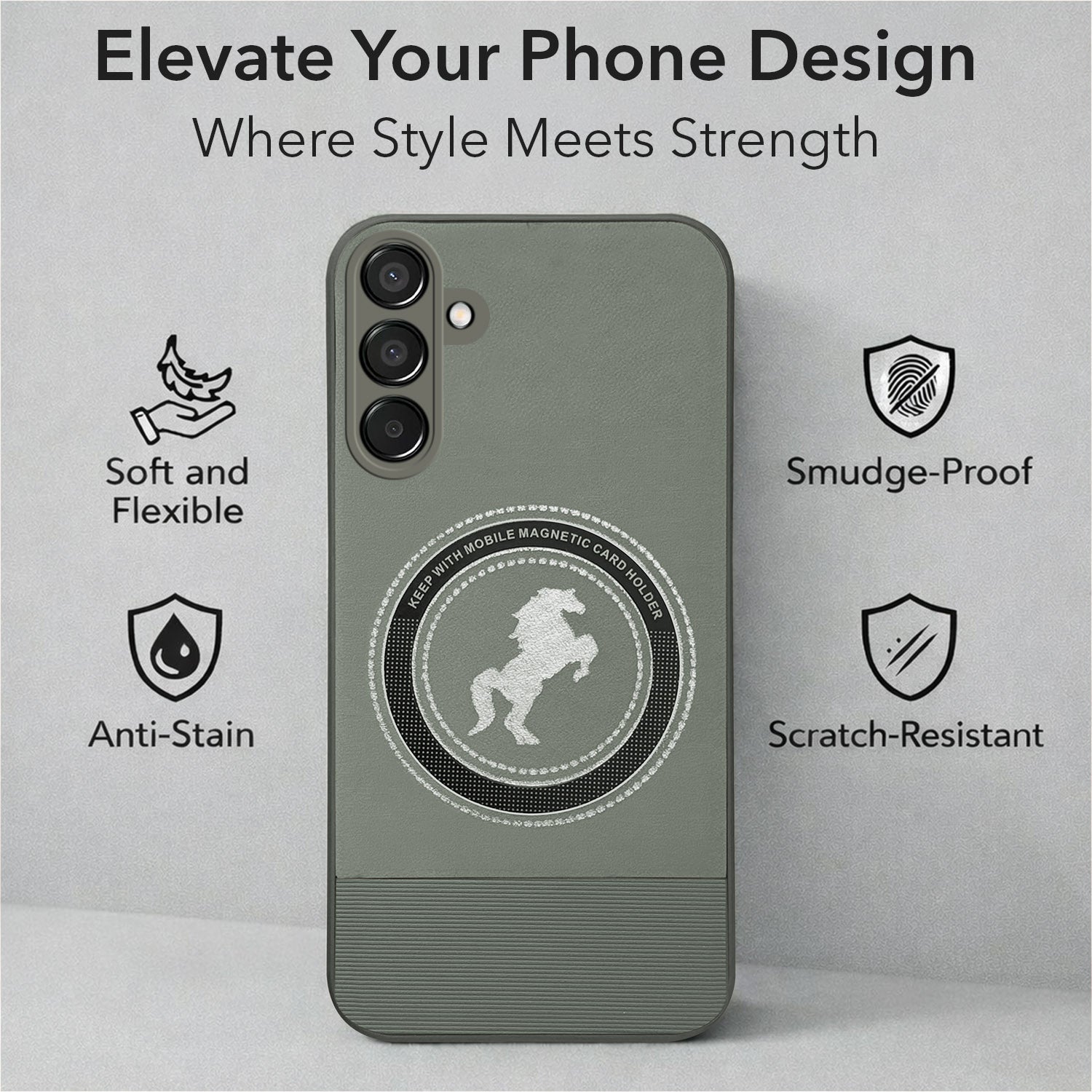 For Samsung Galaxy M15 5G  Back Cover Case PU Leather Finish (Professional Minimalist Texture | MagSafe Compatile | Camera Protection | Sleek Sober Formal)