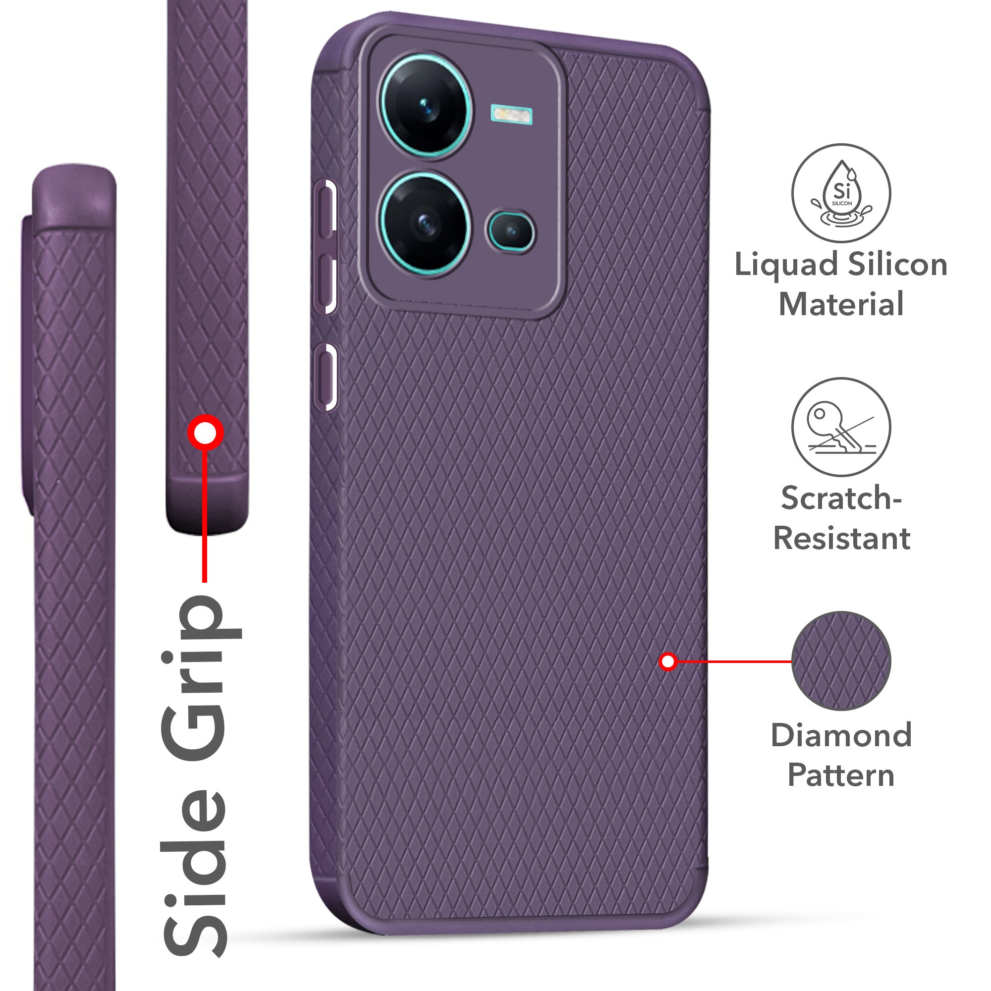 For Vivo V25 5G Back Cover Case (Liquid Silicone | Side Grip | Camera Protection)