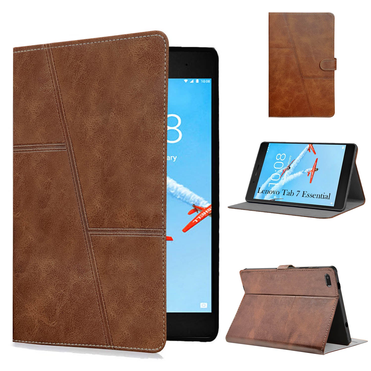 For Flip Cover Folio Case Lenovo Tab 7 Essential (TB-7304I, TB-7304X, TB-7304F) 7 Inch (PU Leather | Multi-Angle Smart Stand | Card Storage Slots | Silicone Back Pouch)