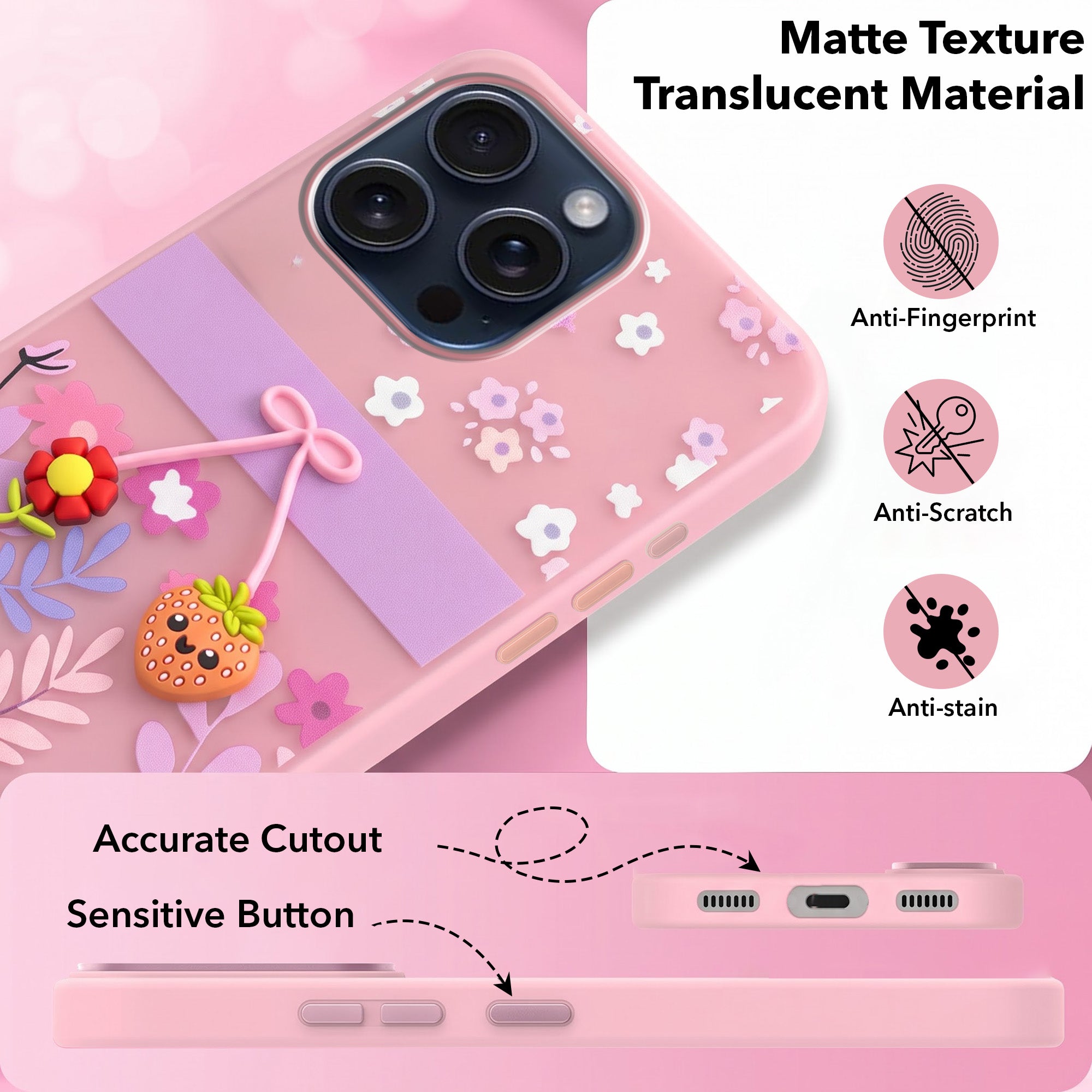 For Apple iPhone 15 Pro Max Back Cover Case (3D Cute Cartoons | Hard Back Side Soft | Matte Premium Finish | HD Printing)