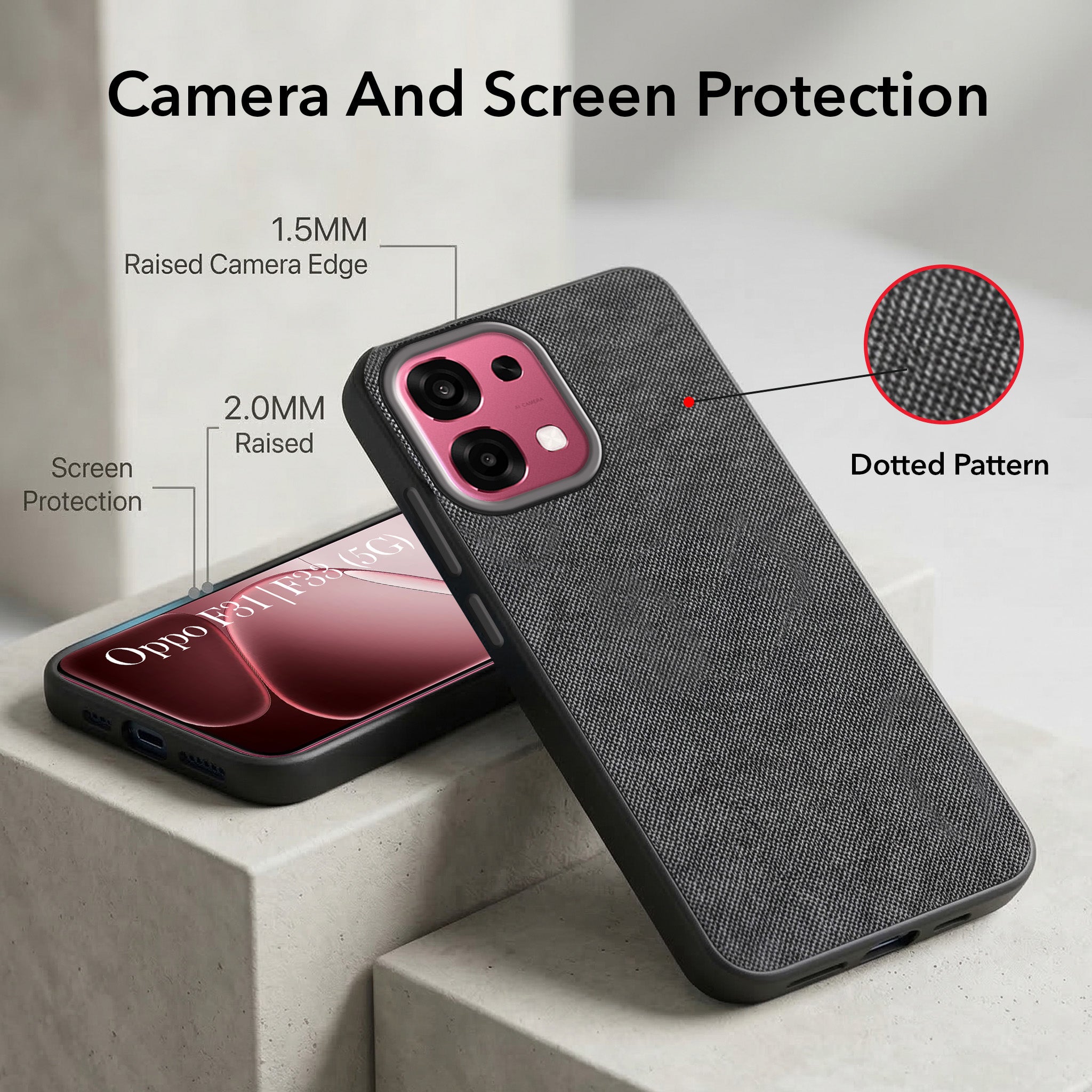 For Oppo F31 5G | Oppo F33 5G Combo with Back Cover and 9H Tempered Glass (Textured Grip Design | Micro-Fiber Cloth Inside | Oleophobic Coating Screen Glass)