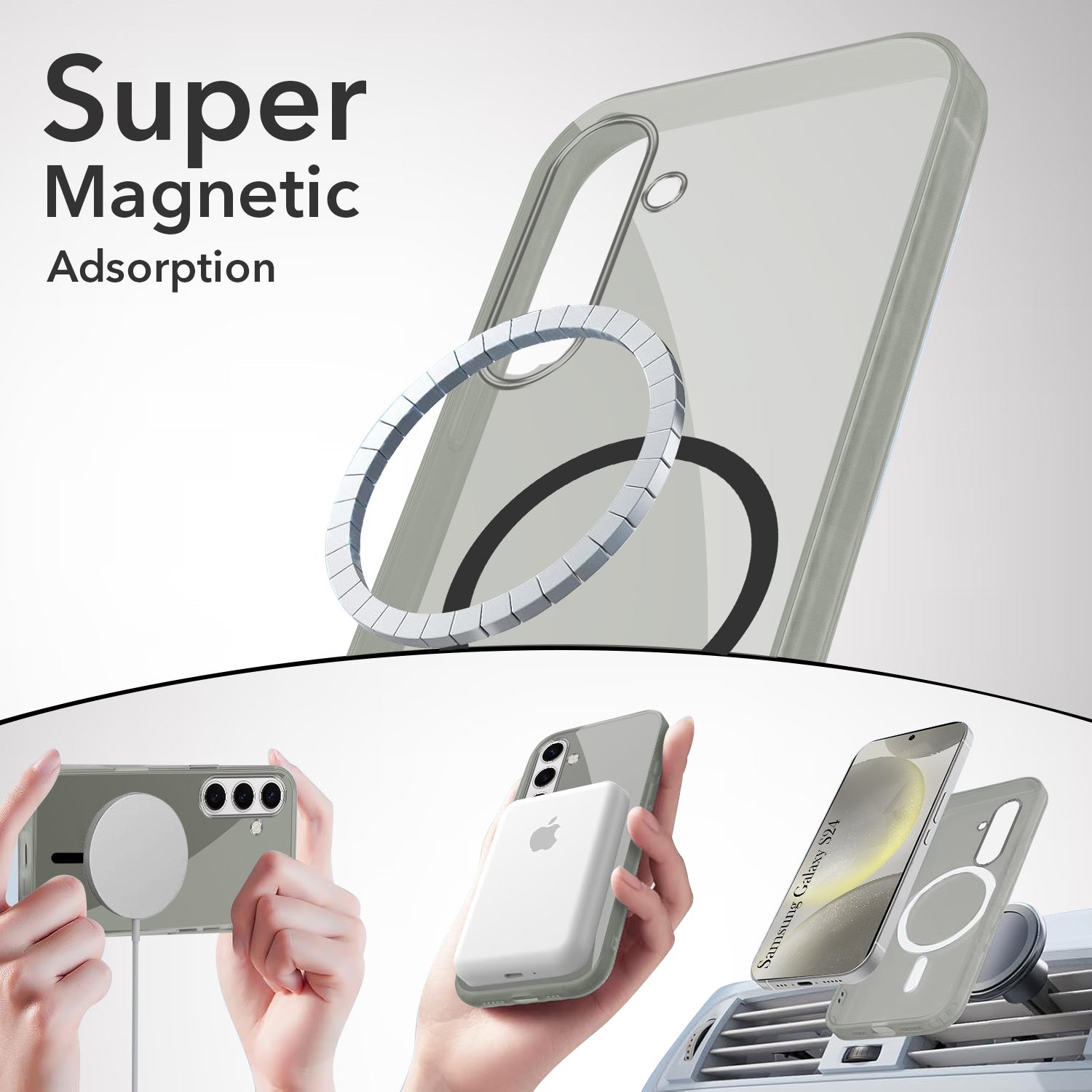 For Samsung Galaxy S24 Back Cover Case Lifetime Anti-Yellow MagSafe Compatible Clear (Sleek Hard Crystal | Shockproof and Camera Protection)