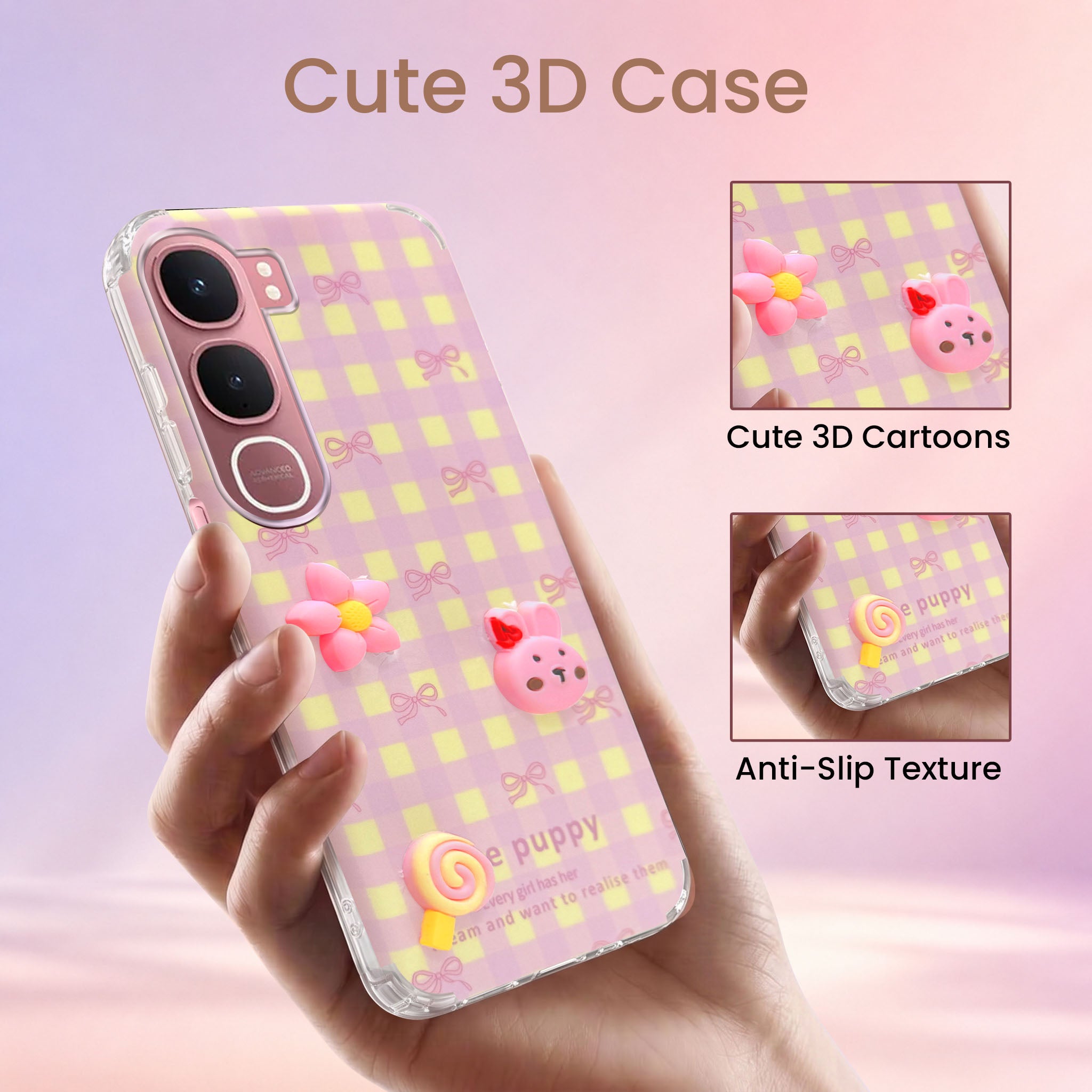 For Vivo Y31 5G Back Cover Case (3D Cute Cartoons | Hard Back Side Soft | Matte Premium Finish | HD Printing)