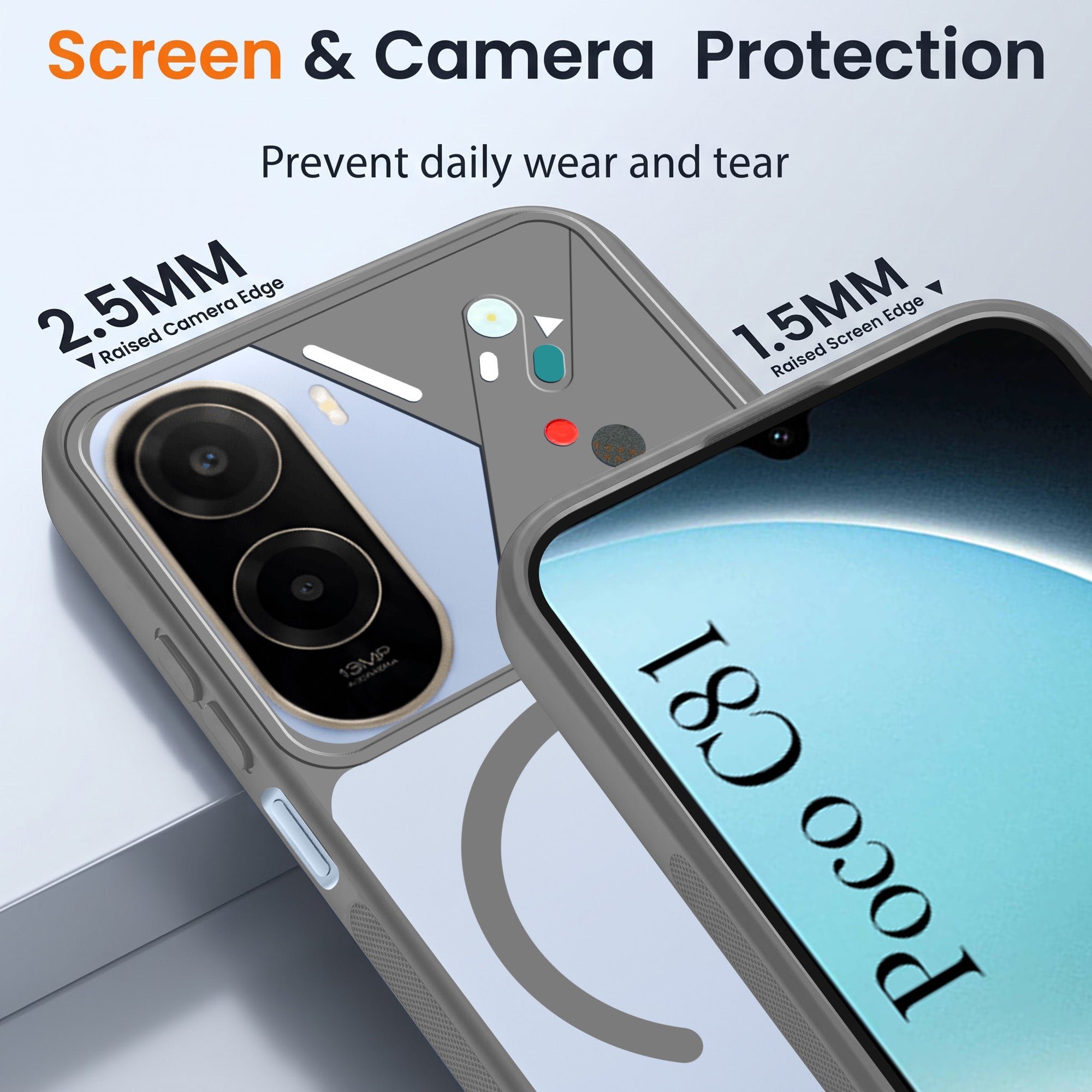 For Poco C81 Back Cover Case Lifetime Anti-Yellow Clear (Camera Protection | Side Grip | Wireless MagSafe Compatible)