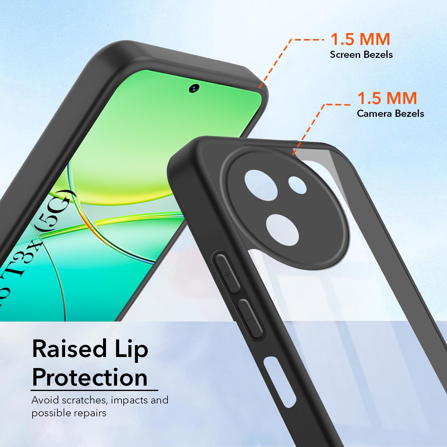 For Vivo T3X 5G Combo with Back Cover and 9H Tempered Glass (Lifetime Anti-Yellow | Crystal Clear Shockproof | Oleophobic Coating Screen Glass)