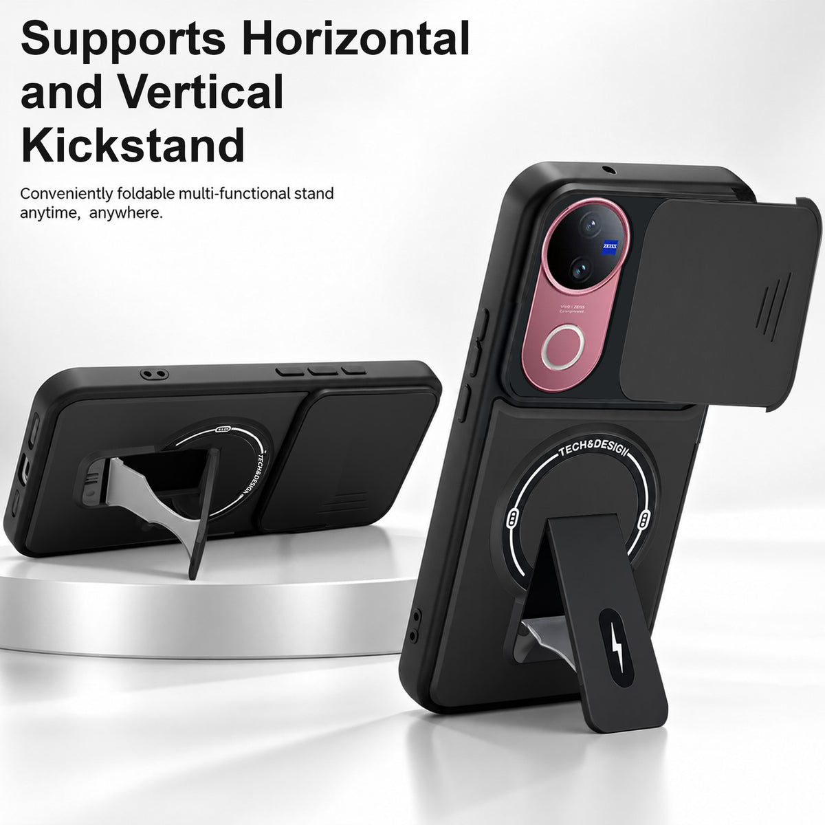 For Vivo V50 | Vivo V50e Back Case Cover Metallic (Hybrid Armor Kickstand | Sliding Shutter Camera Protection | MagSafe Compatible)