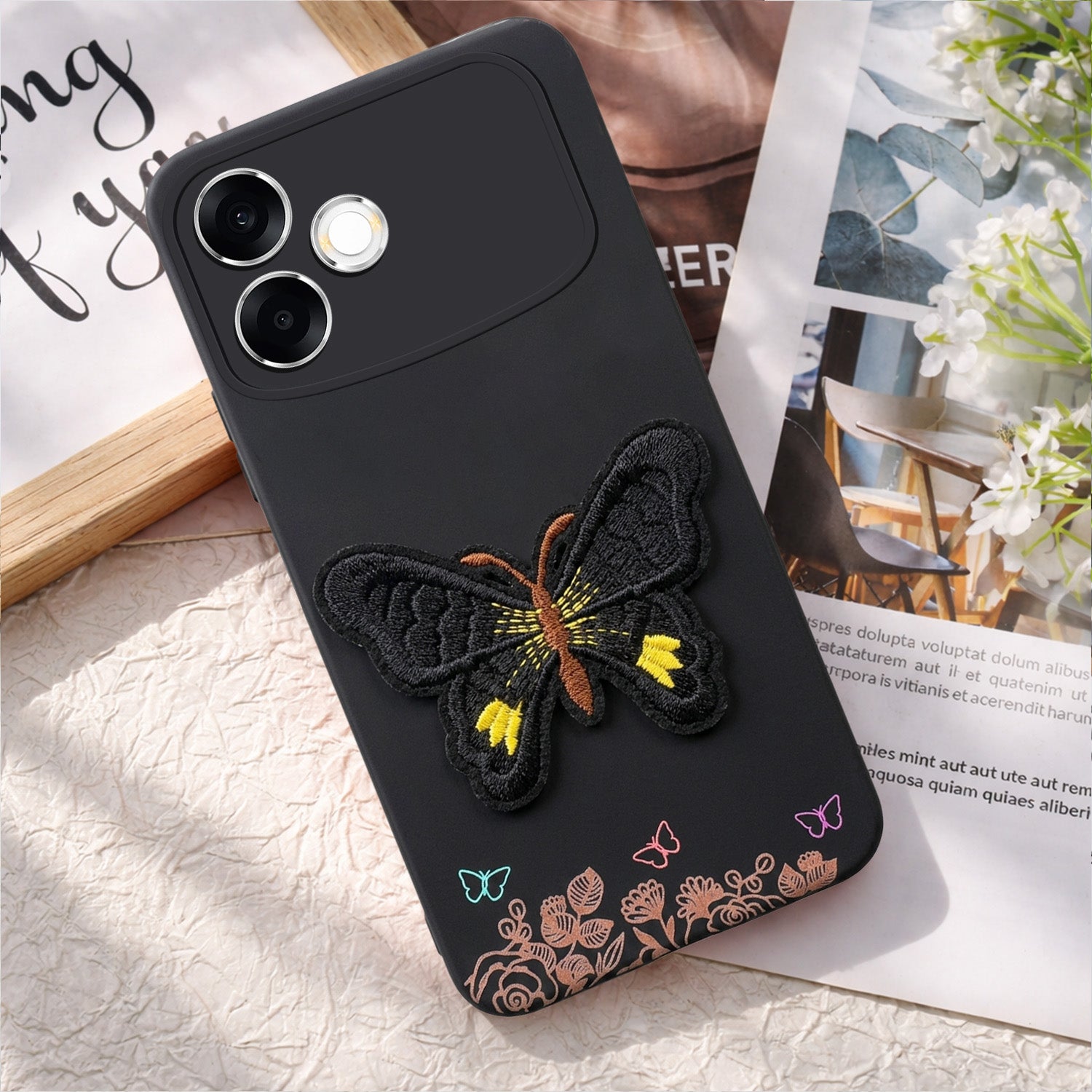 For Oppo F33 Pro 5G Back Cover Case (Soft Butterfly Embroidery | Women Teen Girls | Camera Protection| Matte Silicone)