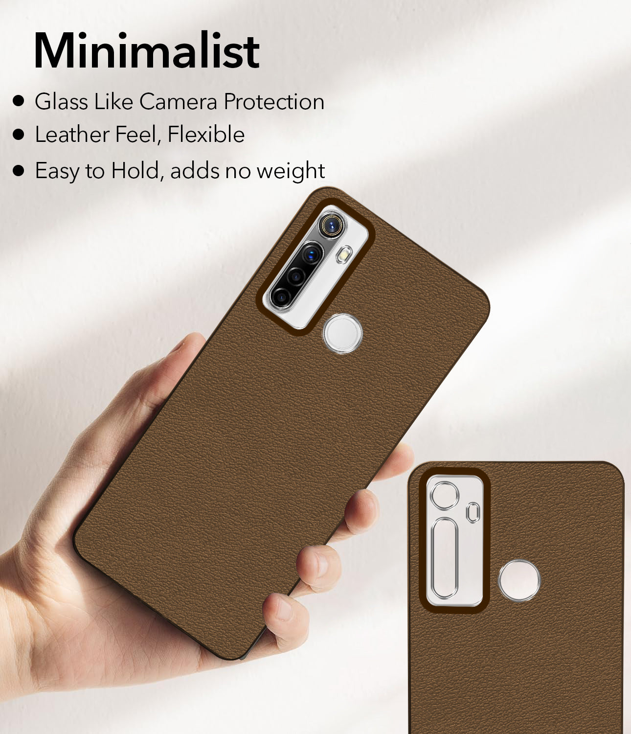 For Realme Narzo 10 Back Cover Case (Glass Like Camera Protection | Leather Feel | Minimalist Professional Grip)