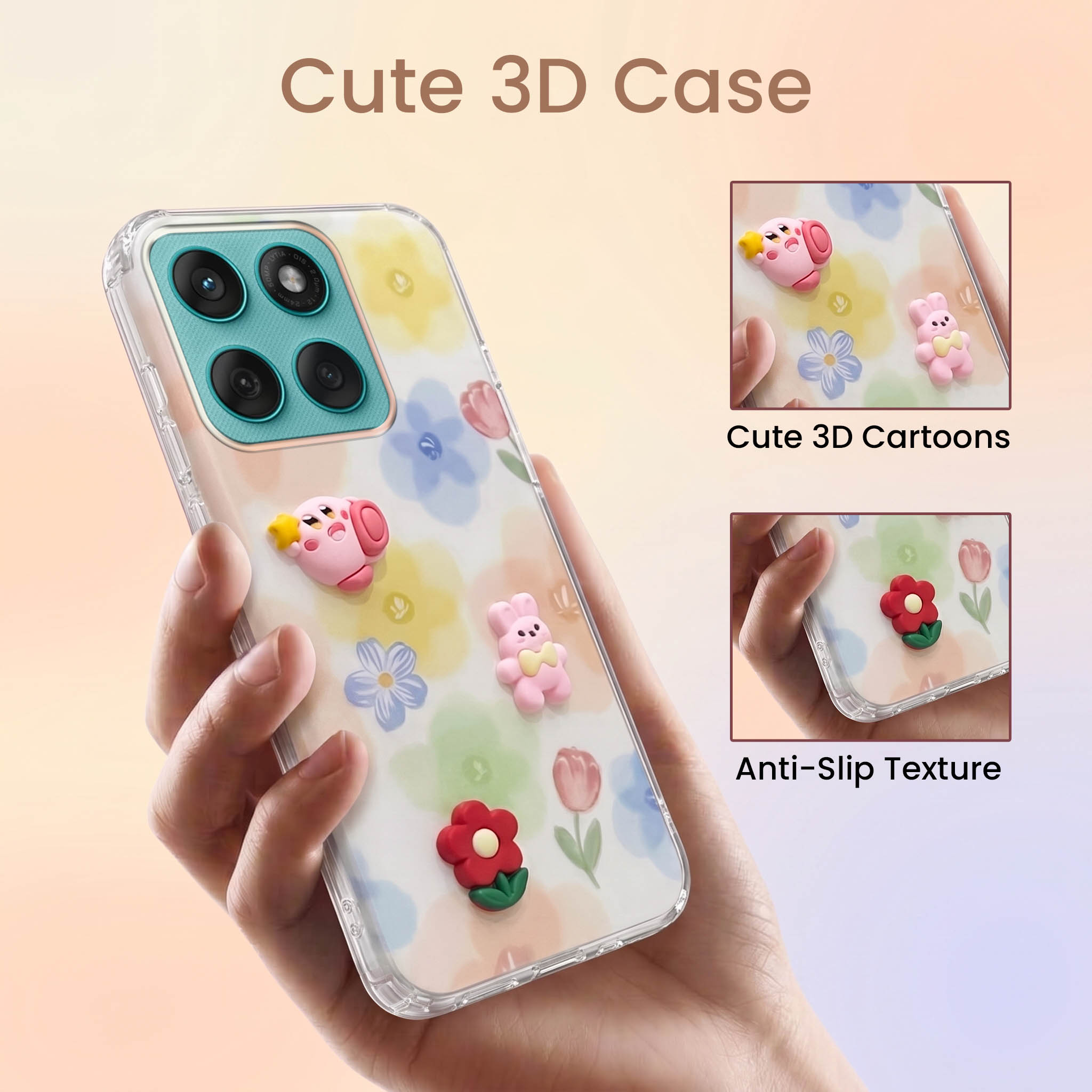 For Motorola Moto Edge 60 Fusion Back Cover Case (3D Cute Cartoons | Hard Back Side Soft | Matte Premium Finish | HD Printing)
