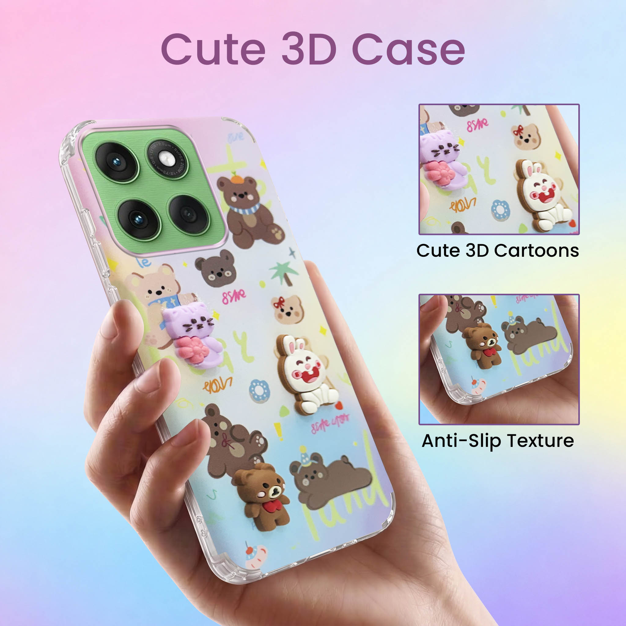 For Motorola Moto Edge 60 Back Cover Case (3D Cute Cartoons | Hard Back Side Soft | Matte Premium Finish | HD Printing)