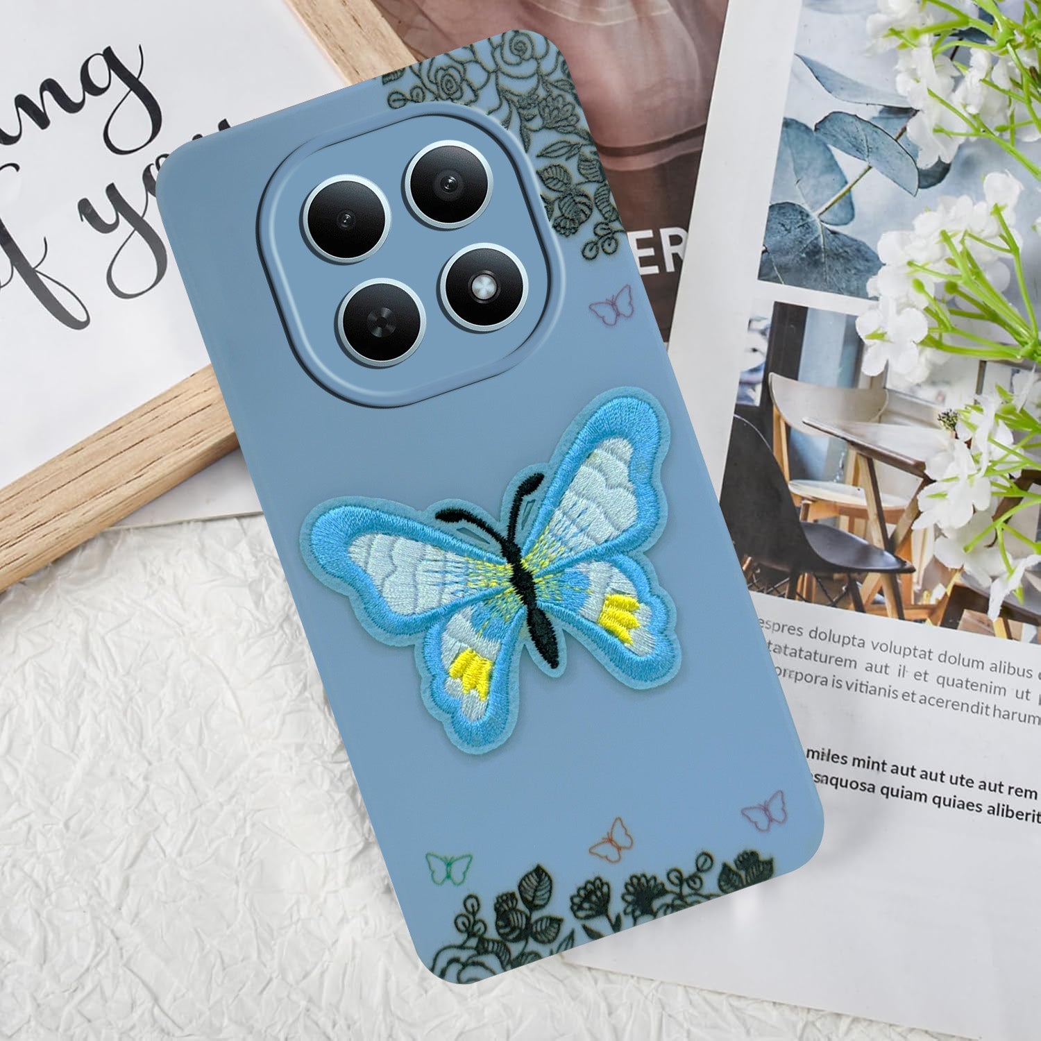 For Redmi note 15 | Redmi note 15 SE (5G) Back Cover Case (Soft Butterfly Embroidery | Women Teen Girls | Camera Protection| Matte Silicone)