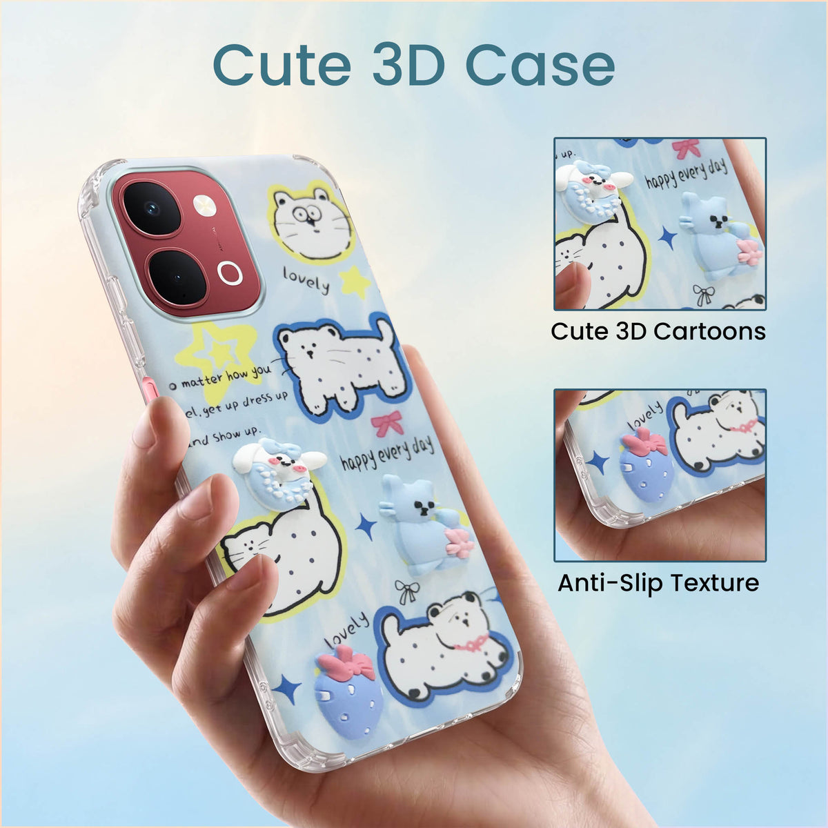 For Vivo Y31T 5G Back Cover Case (3D Cute Cartoons | Hard Back Side Soft | Matte Premium Finish | HD Printing)