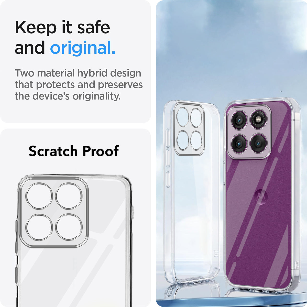 For Motorola Moto Edge 60 Pro Back Cover ( Silicone Clear Shockproof Case with Camera Protection and Dust Plugs | Transparent)